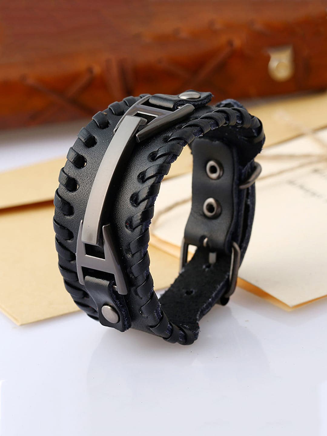 

WROGN Men Leather Wraparound Bracelet, Black