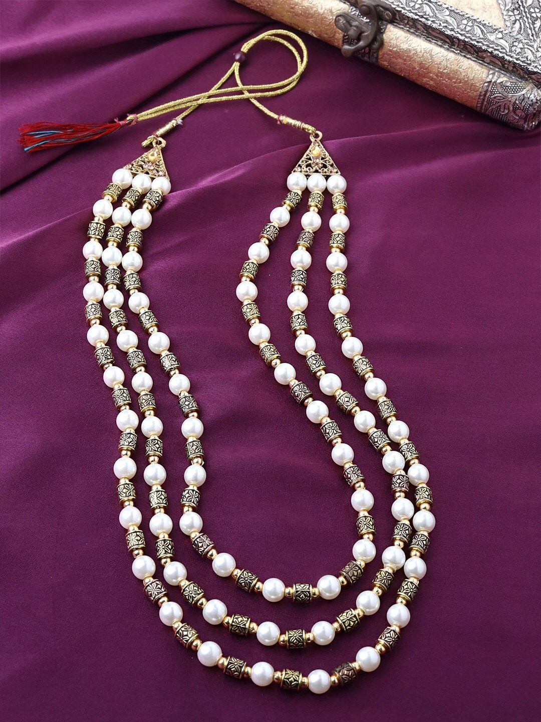 

WROGN Men Gold-Toned & White Brass Layered Necklace