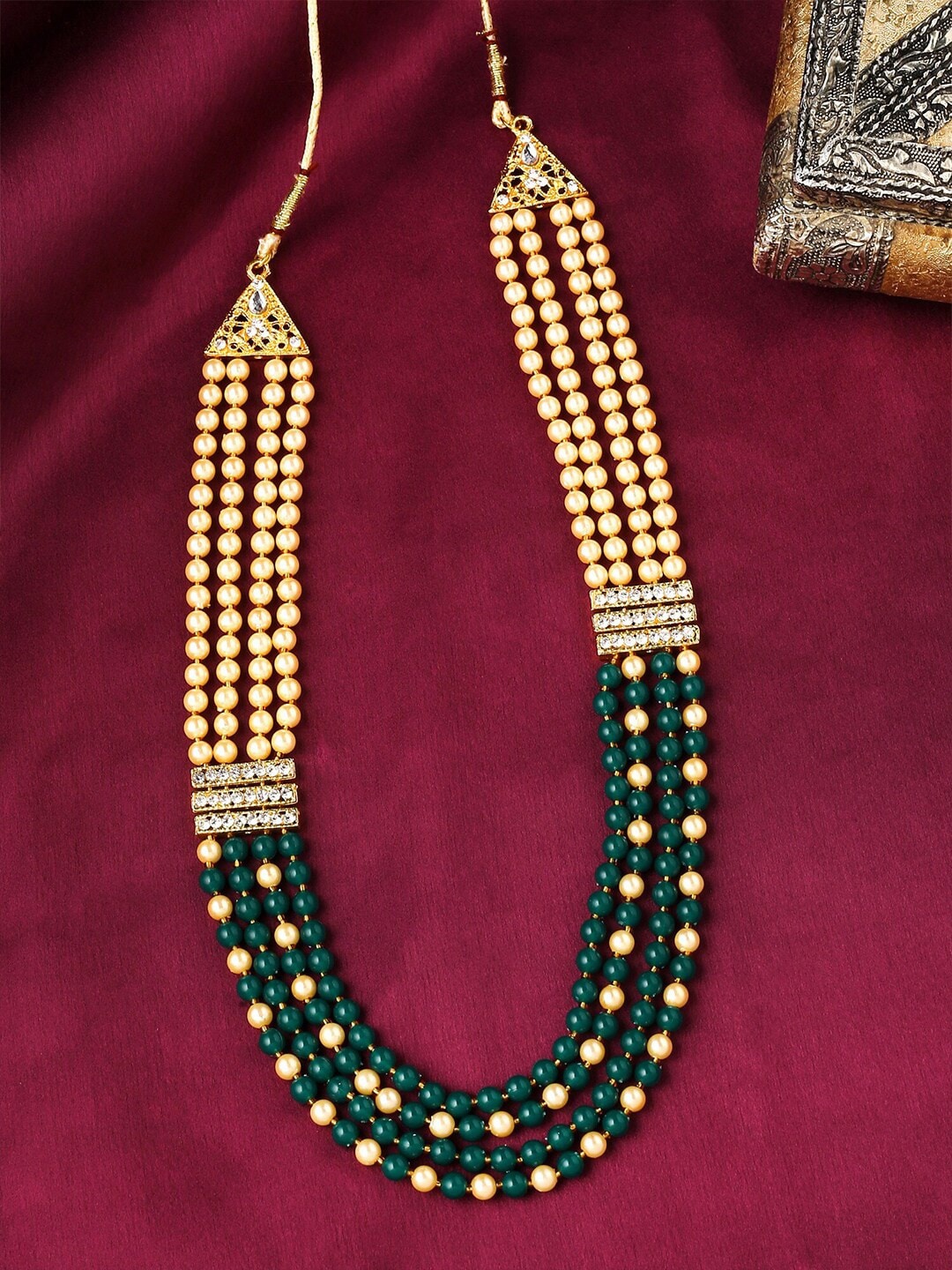 

WROGN Men Green & Gold-Toned Brass Layered Necklace