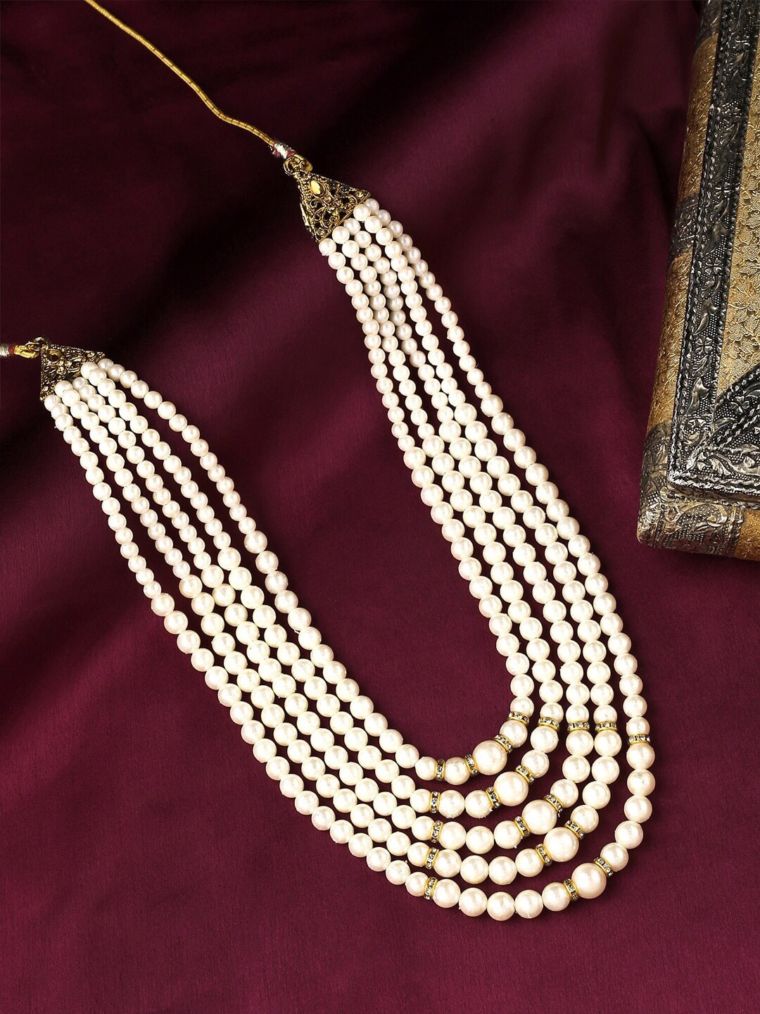 

WROGN Men Beaded Brass Layered Necklace, White