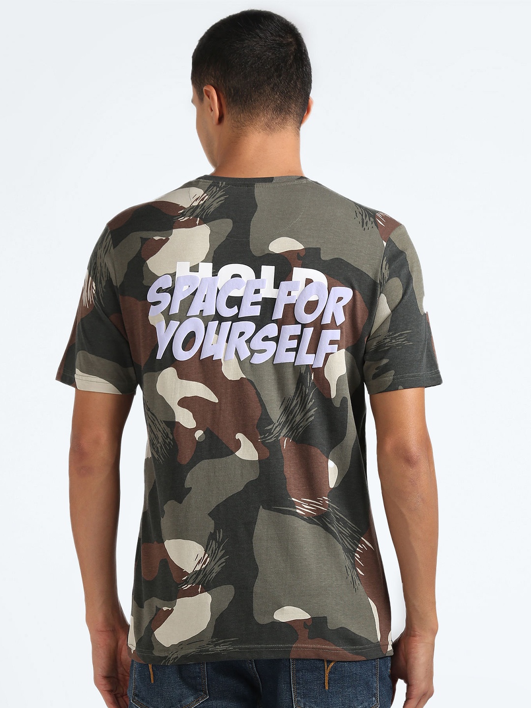 

Flying Machine Camouflage Printed Pure Cotton T-shirt, Grey