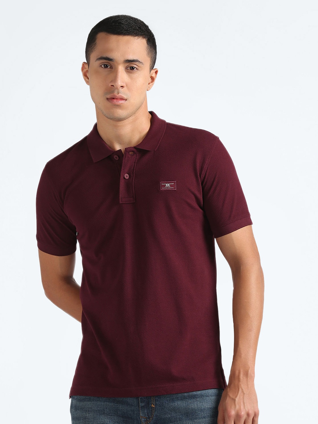 

Flying Machine Polo Collar Pure Cotton T-shirt, Burgundy