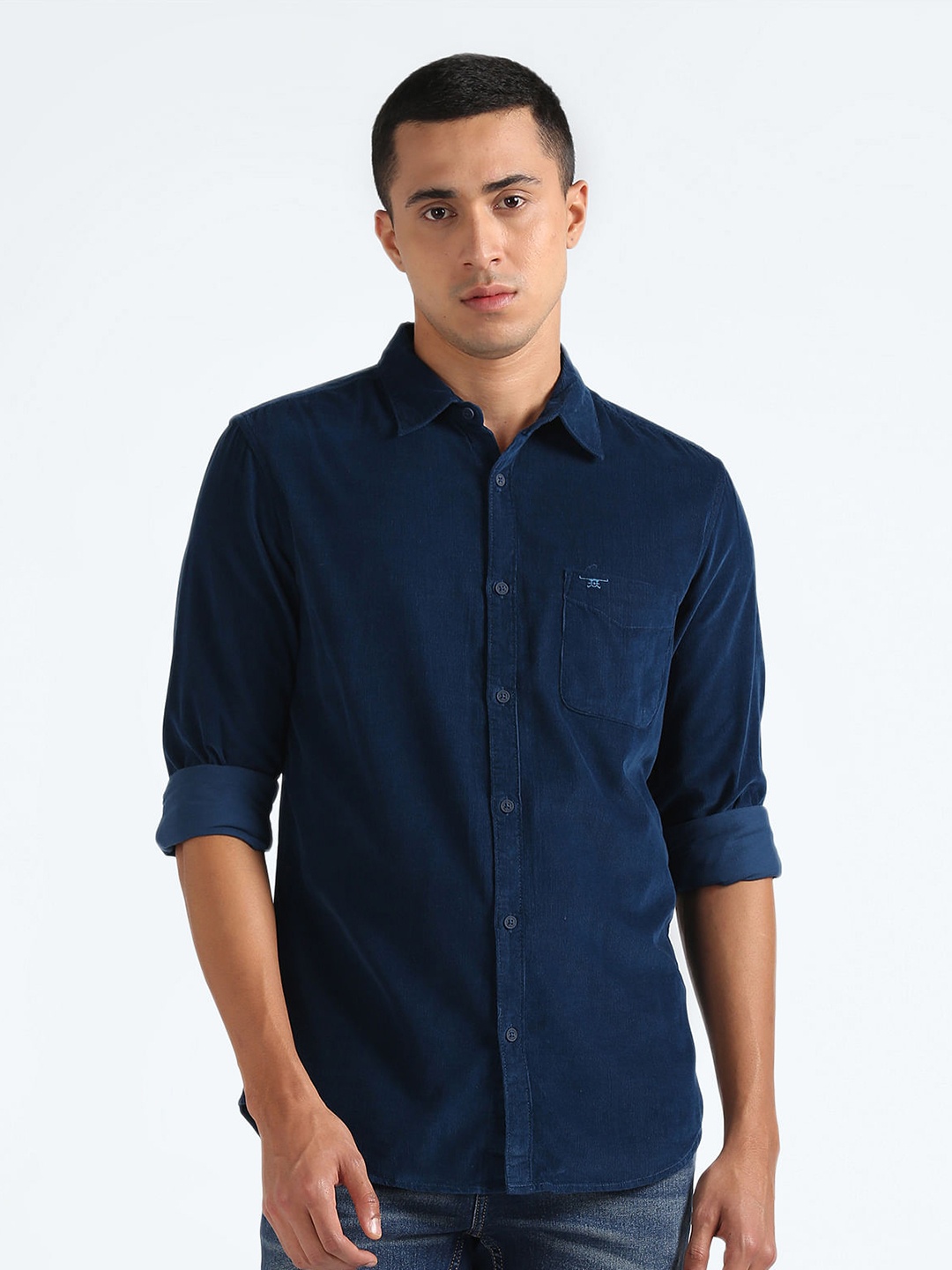 

Flying Machine Slim Fit Corduroy Weave Casual Shirt, Navy blue