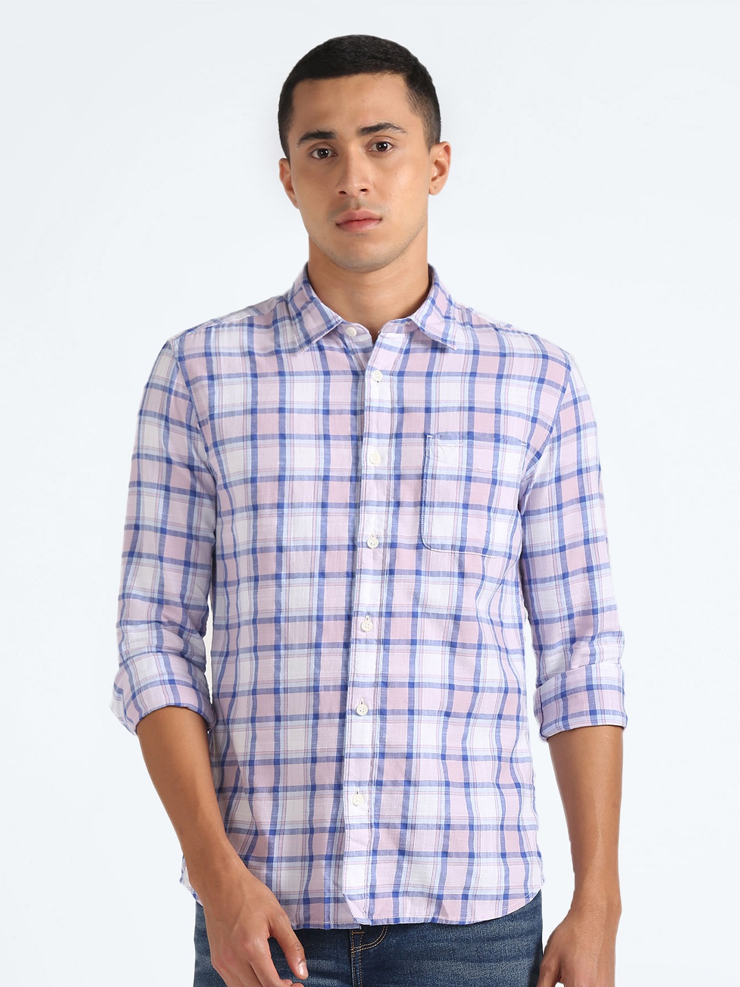 

Flying Machine Slim Fit Tartan Checks Opaque Checked Casual Shirt, Purple