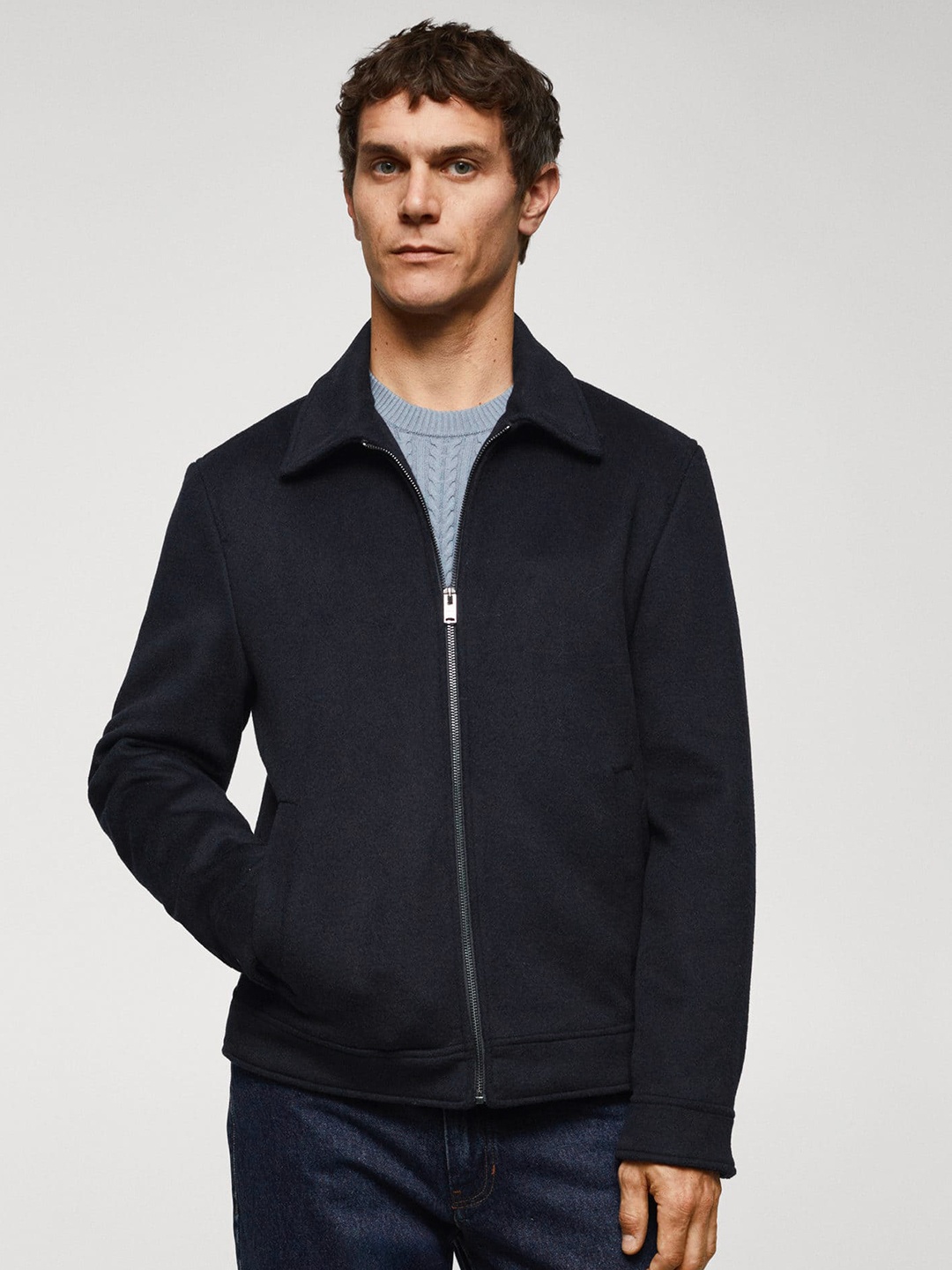 

MANGO MAN Woollen Blend Tailored Jacket, Navy blue