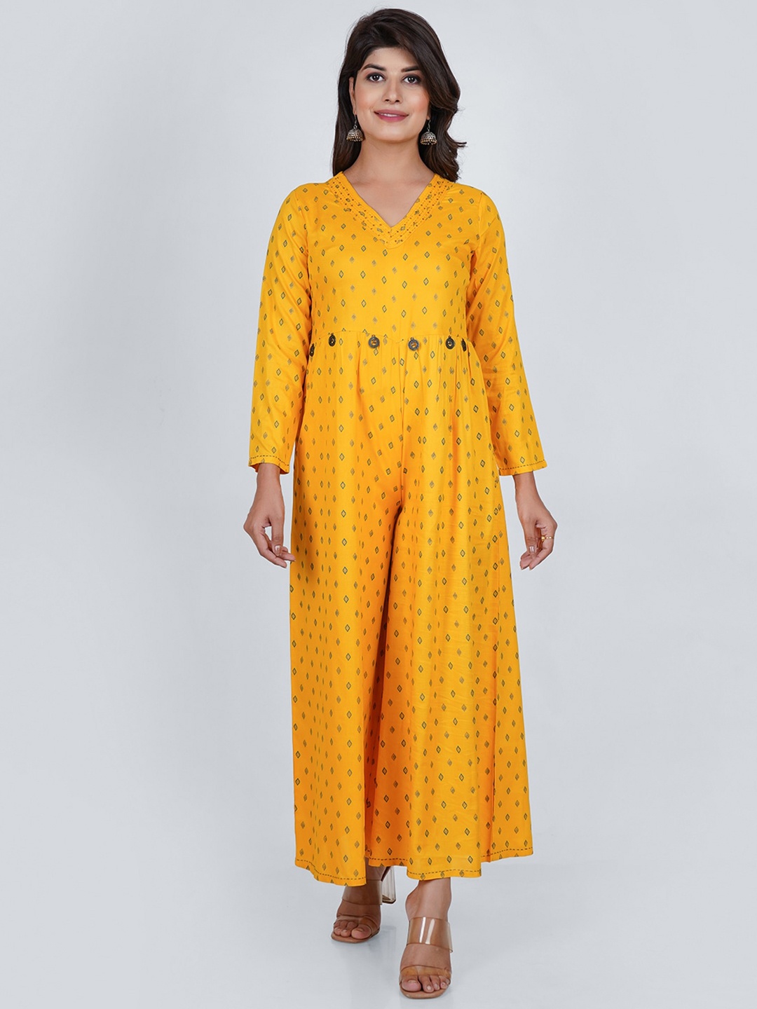 

PUKHYA Printed Basic Jumpsuit, Yellow
