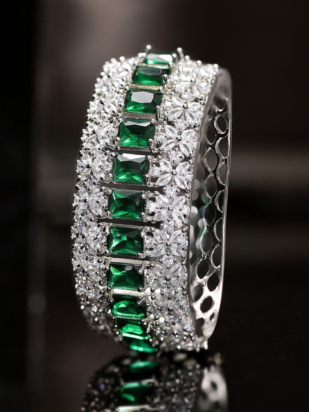 

Rubans Rhodium-Plated Cubic Zirconia Bangle-Style Bracelet, Silver