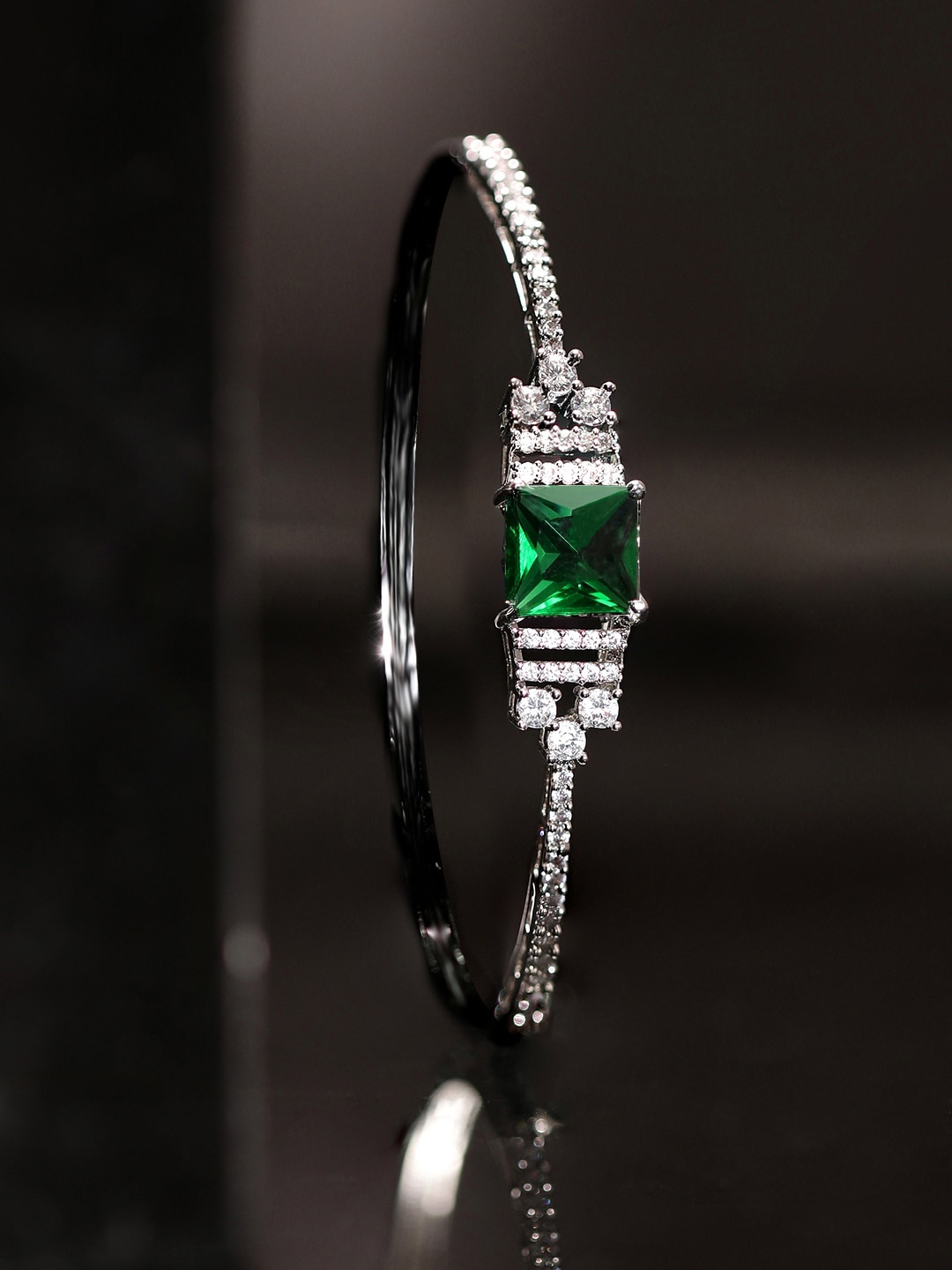 

Rubans Rhodium-Plated Cubic Zirconia Bangle-Style Bracelet, Silver