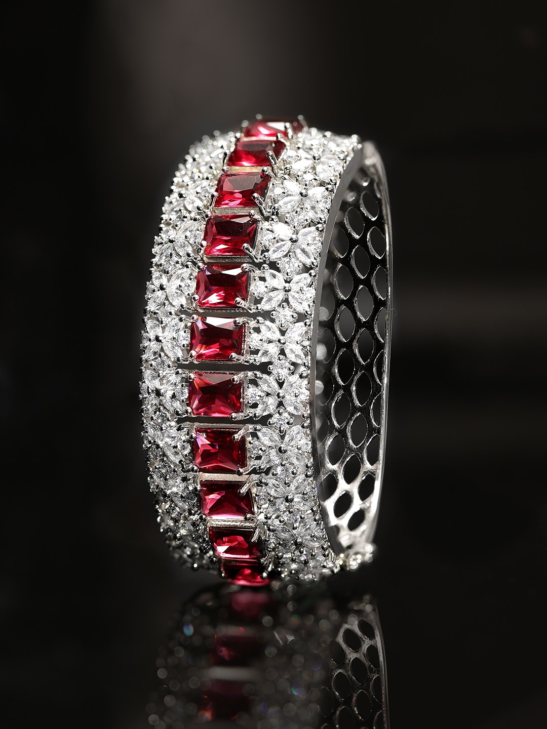 

Rubans Rhodium-Plated Cubic Zirconia Bangle-Style Bracelet, Silver