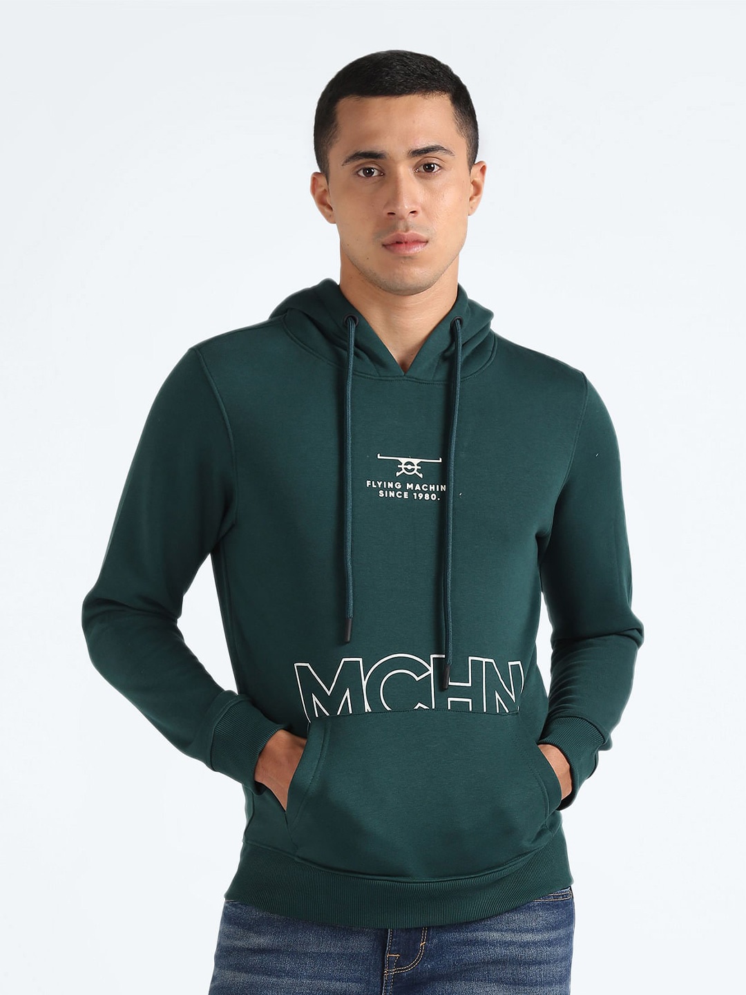 

Flying Machine Typograpy Printed Hooded Pullover, Green