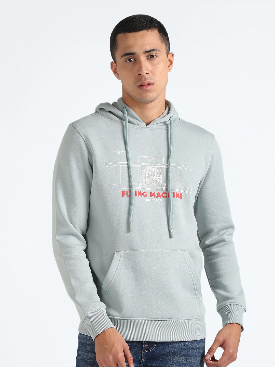 

Flying Machine Typograpy Printed Hooded Pullover, Grey
