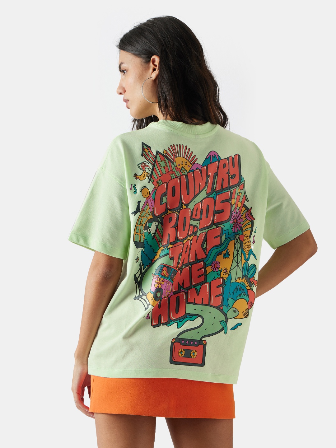 

The Souled Store Typography Printed Round Neck Cotton Oversized T-shirt, Green