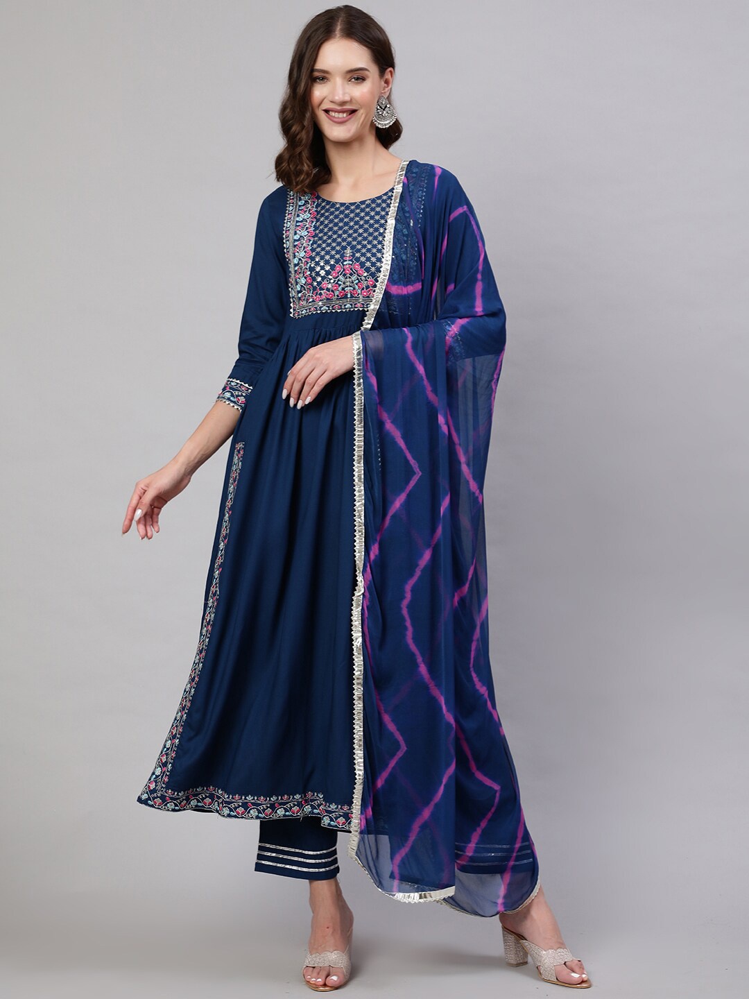 

GLAM ROOTS Ethnic Motifs Yoke Design Empire Gotta Patti Kurta With Trousers & Dupatta, Blue