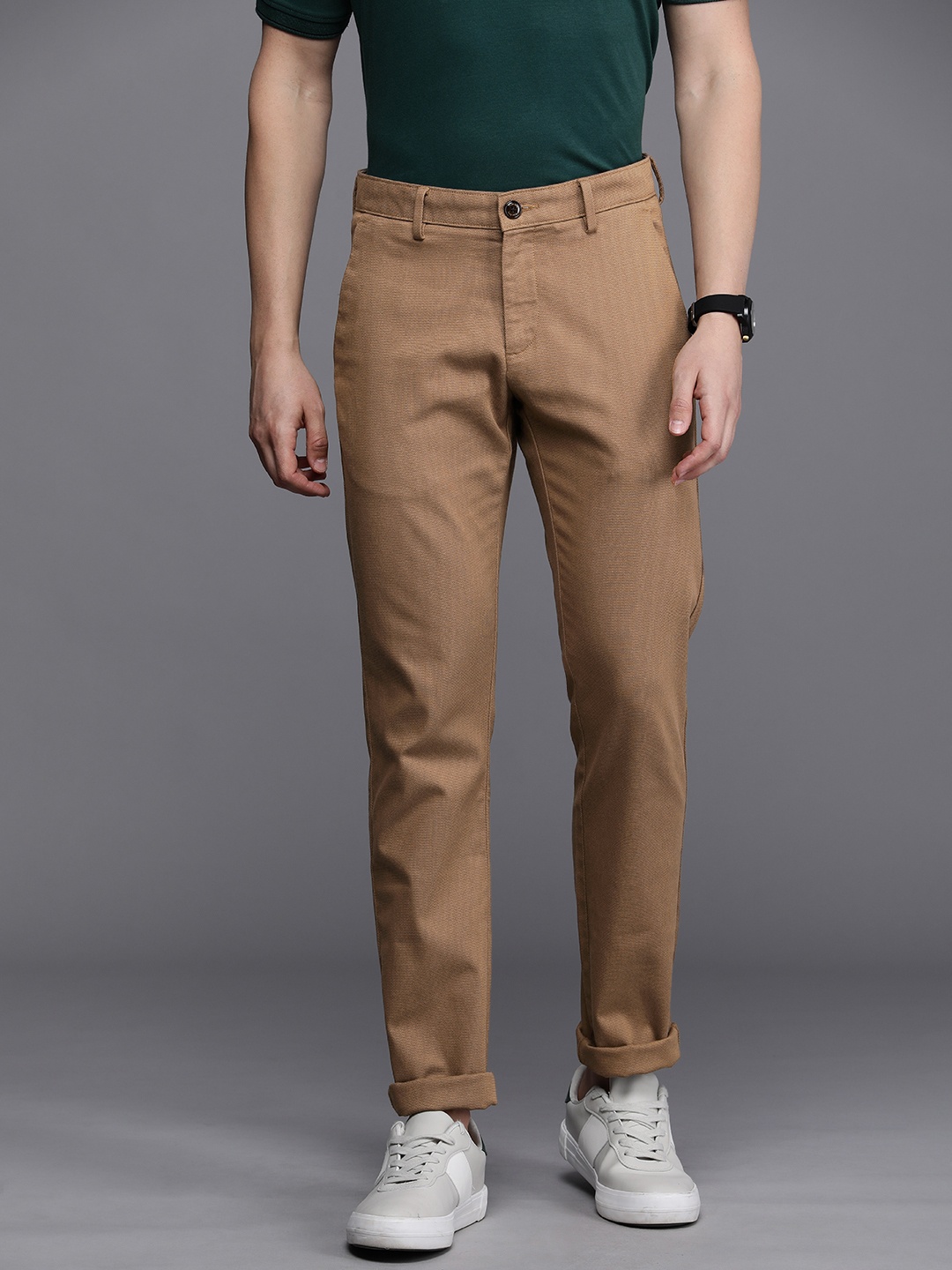 

Allen Solly Men Textured Slim Fit Chinos, Khaki