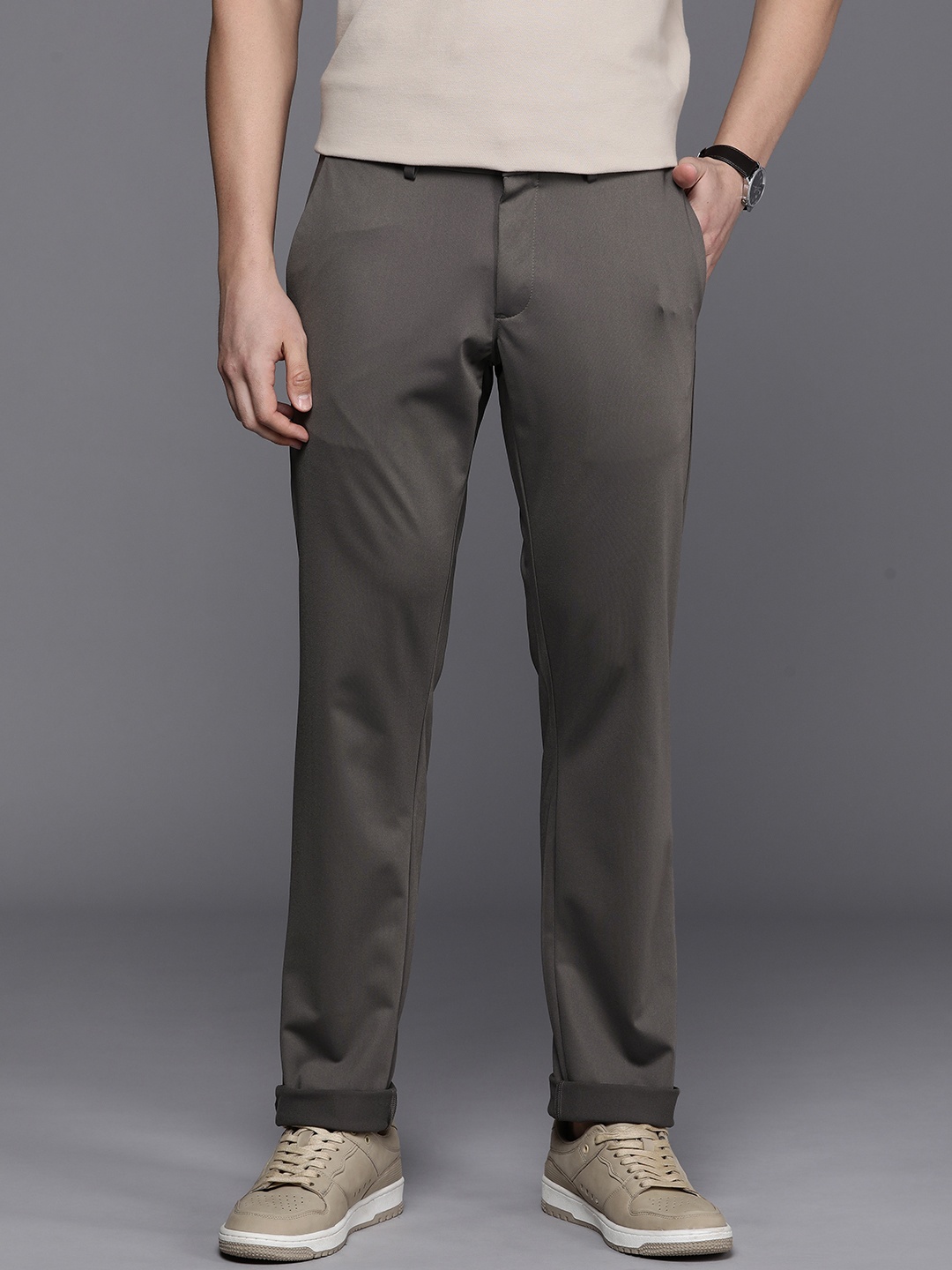 

Allen Solly Men Mid Rise Slim Fit Semi Formal Trousers, Grey