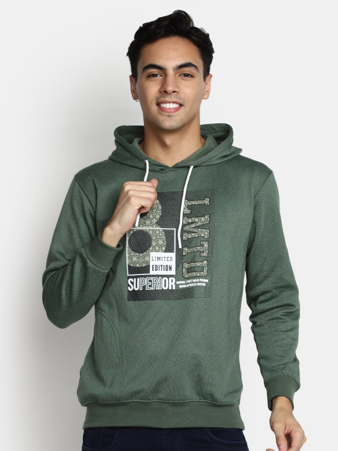 

V-Mart Typography Printed Hooded Cotton Sweatshirt, Green