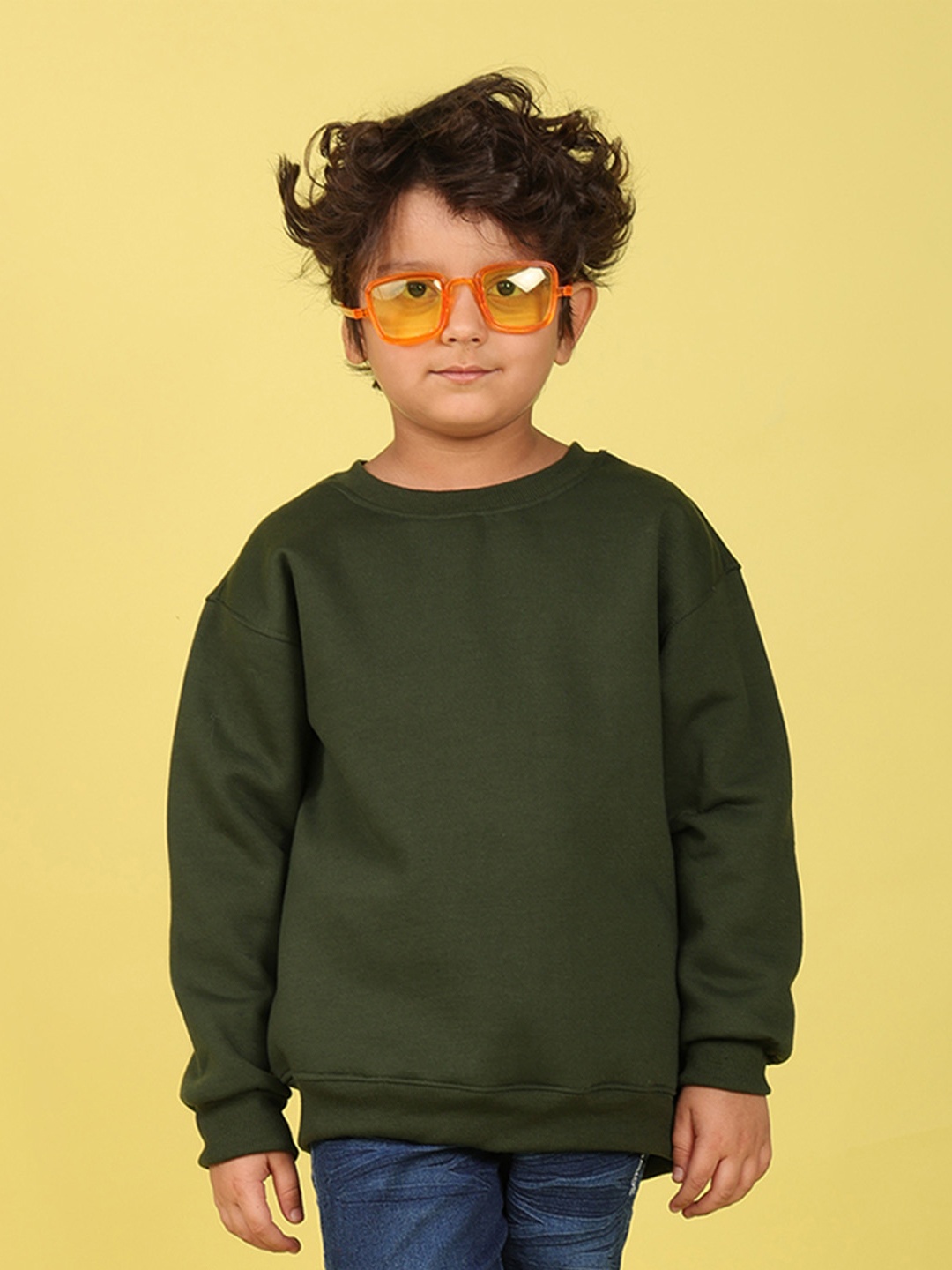 

NUSYL Kids Round Neck Oversized Fleece Sweatshirt, Green