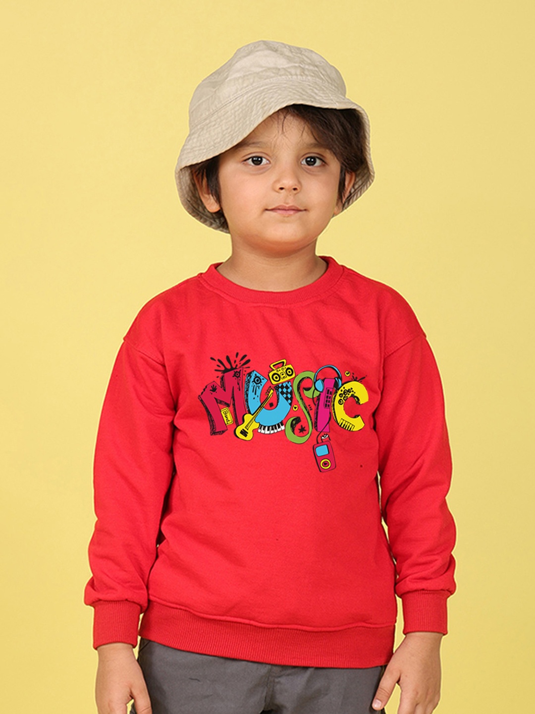 

NUSYL Kids Typography Printed Oversized Fleece Sweatshirt, Red