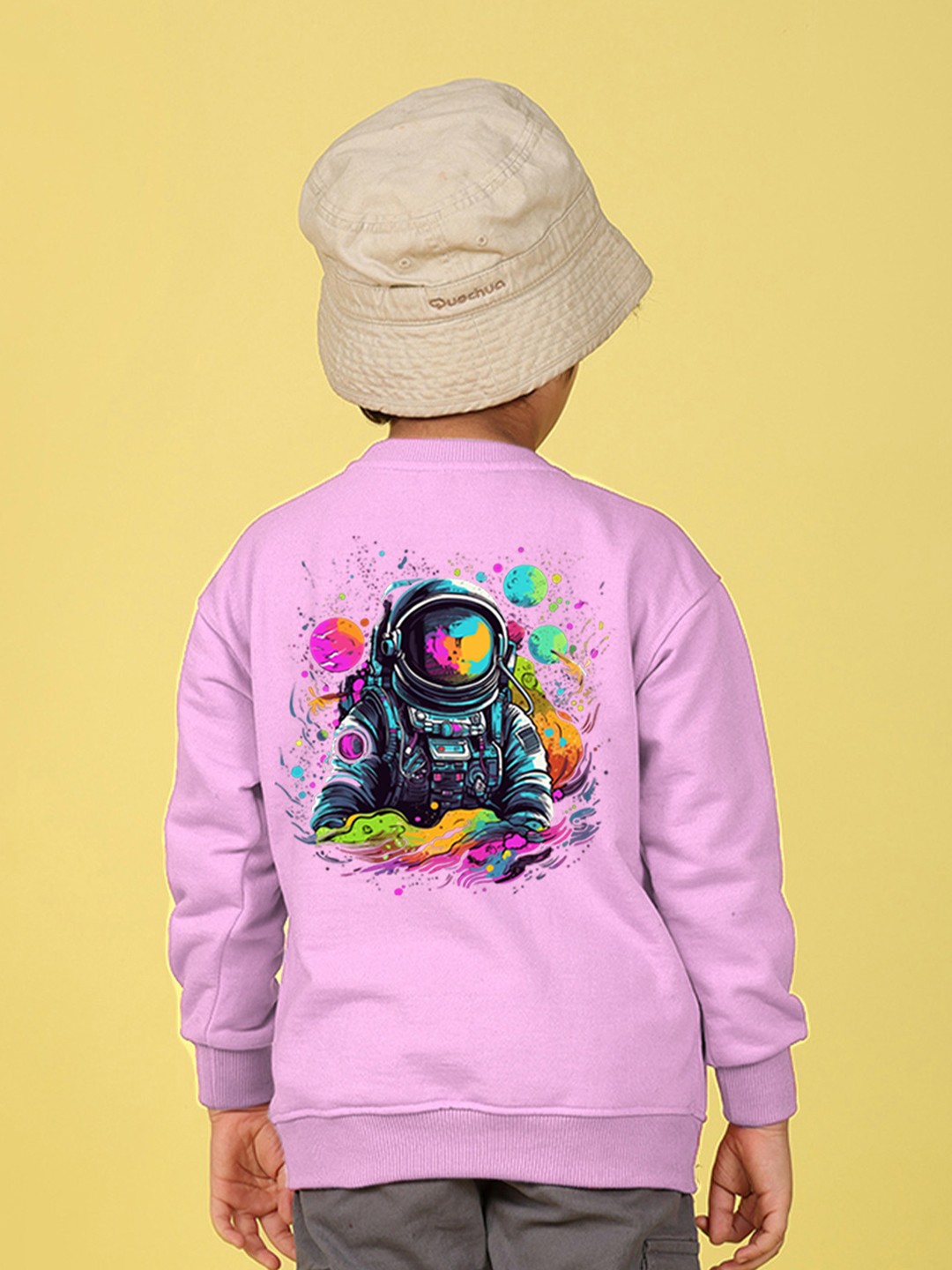 NUSYL Kids Lilac Astronaut Printed Oversized Fleece Sweatshirt, Purple