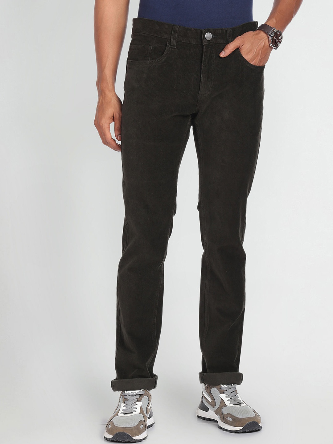 

AD By Arvind Men Slim Fit Regular Trousers, Green