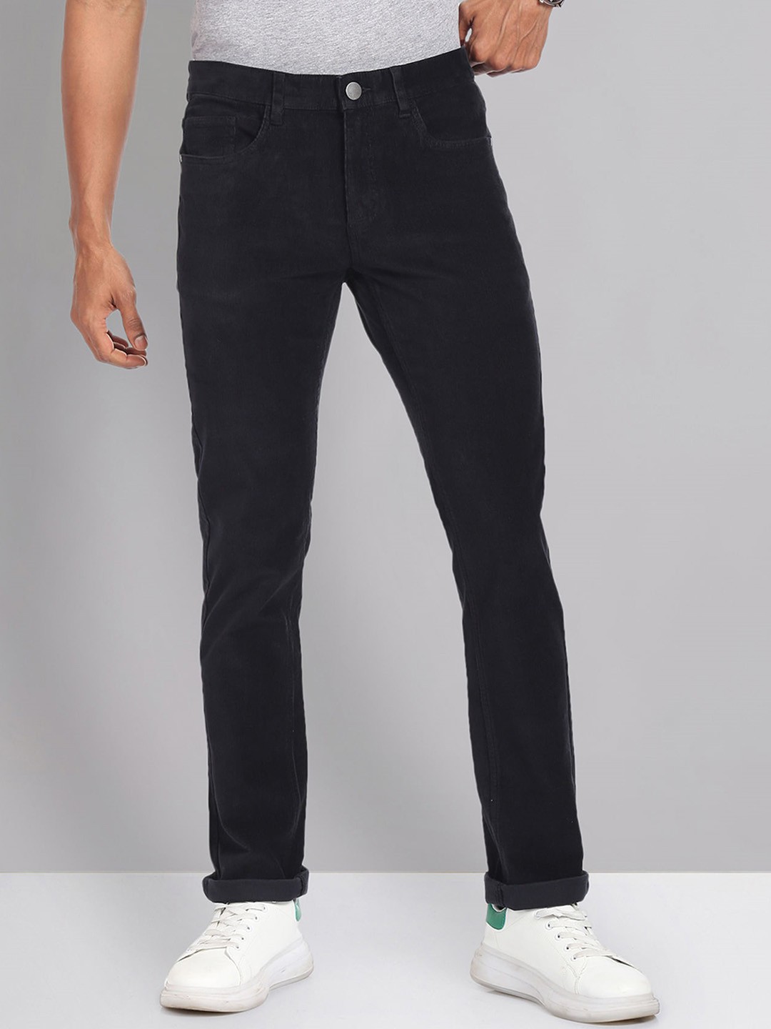 

AD By Arvind Men Slim Fit Corduroy Chinos Trousers, Black