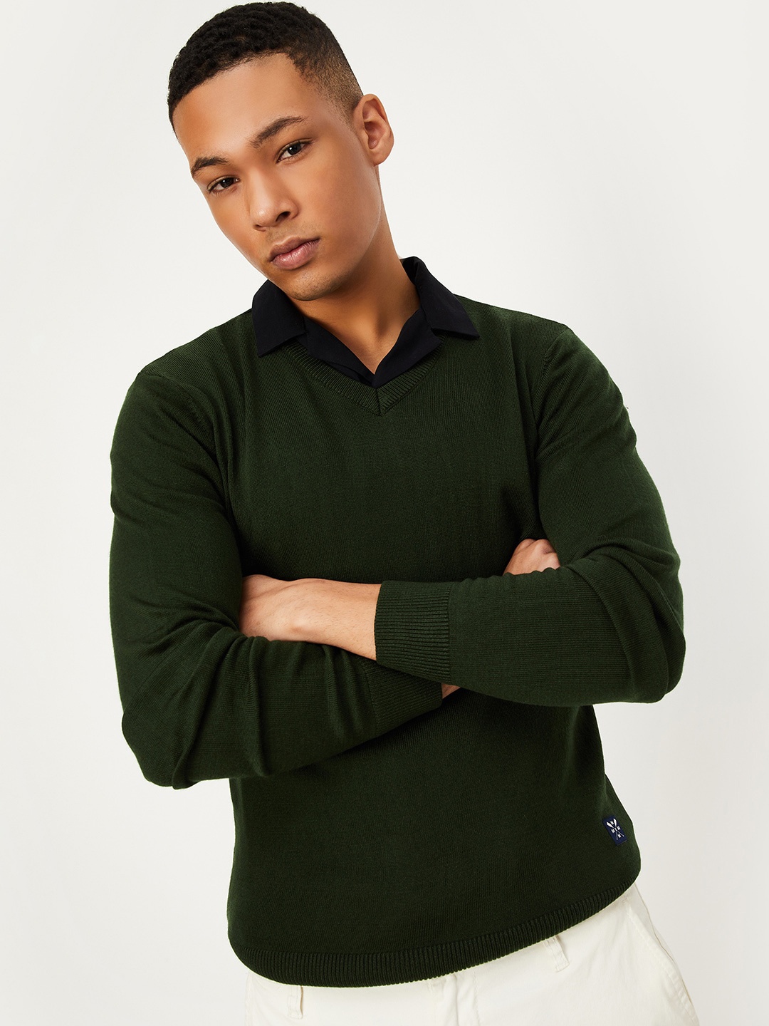 

max V-Neck Pure Acrylic Pullover, Olive