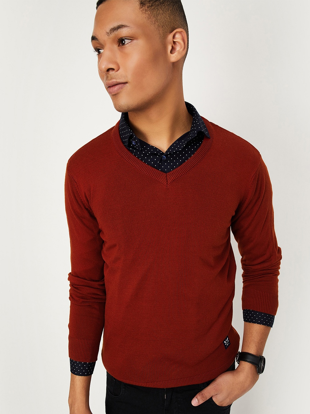 

max V-Neck Pure Acrylic Pullover, Red