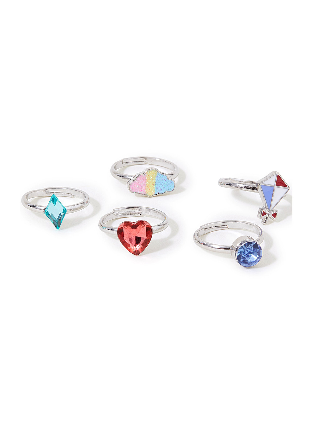 

Accessorize Set Of 5 Stone-Studded Finger Rings, Silver