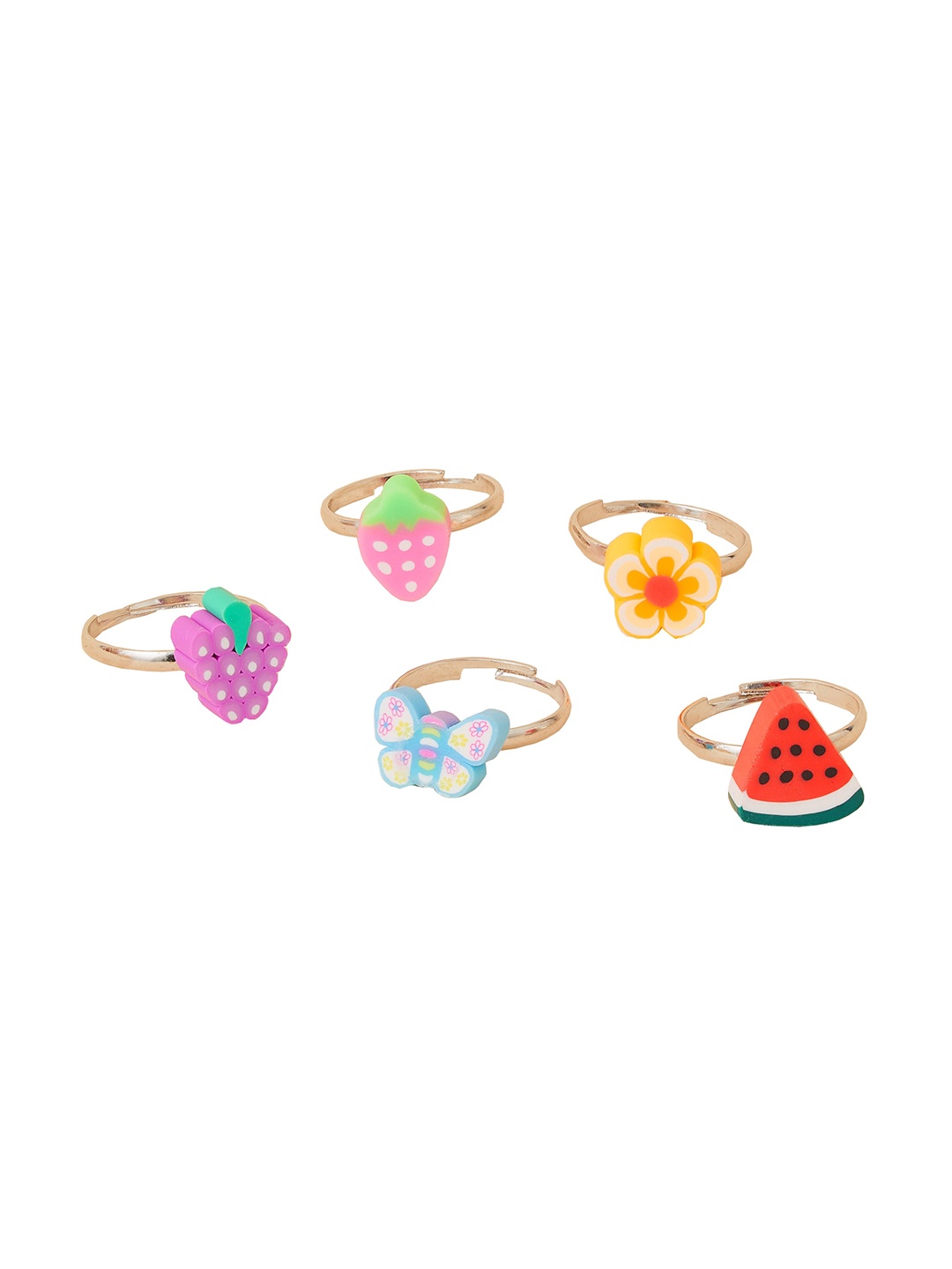 

Accessorize Girls Set Of 5 Fruit Finger Rings, Pink