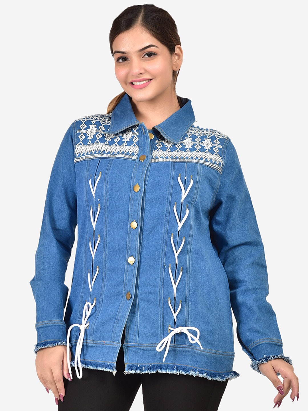 

SUMAVI-FASHION Printed Denim Jacket, Blue