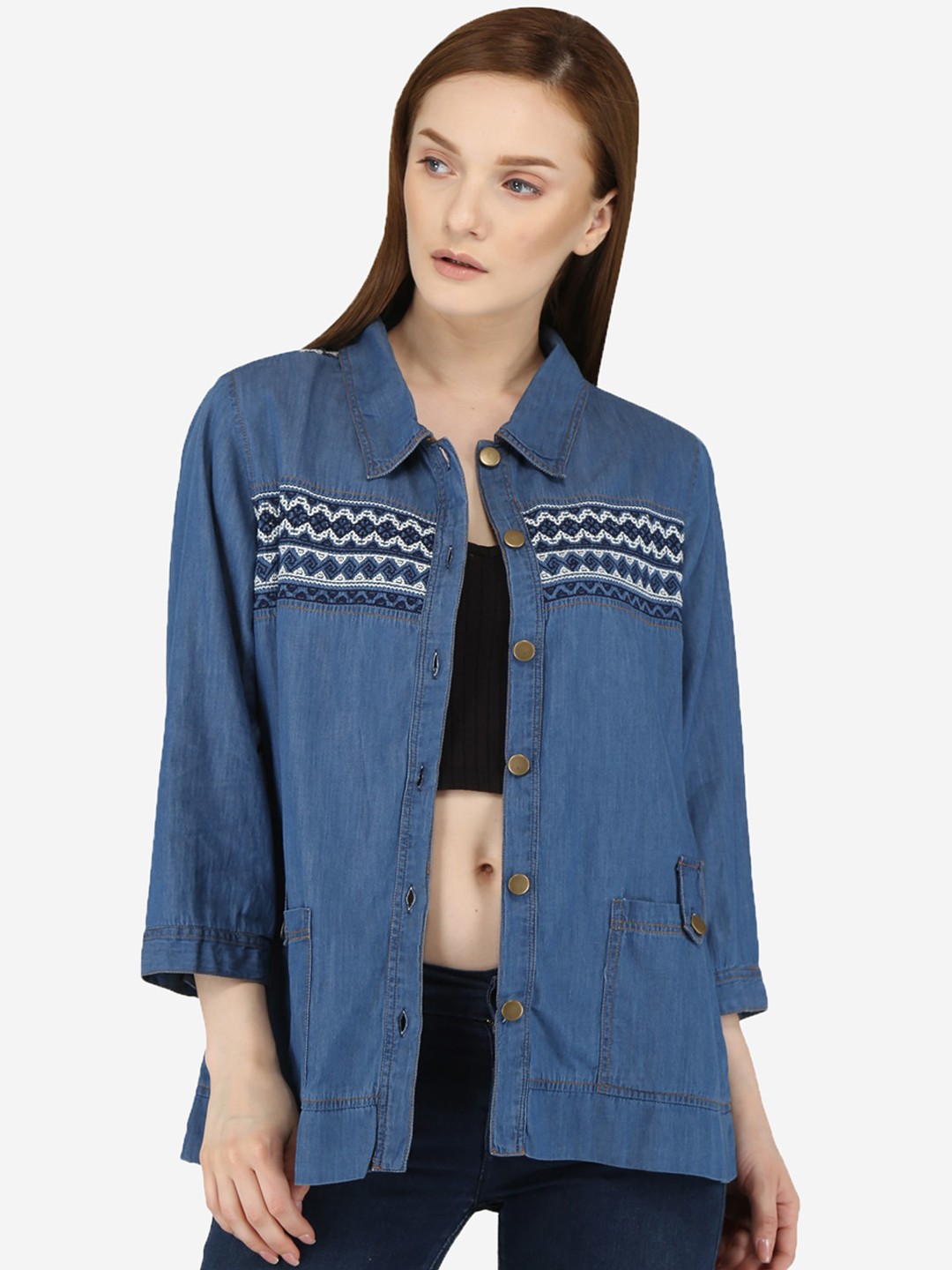 

SUMAVI-FASHION Printed Denim Jacket, Blue