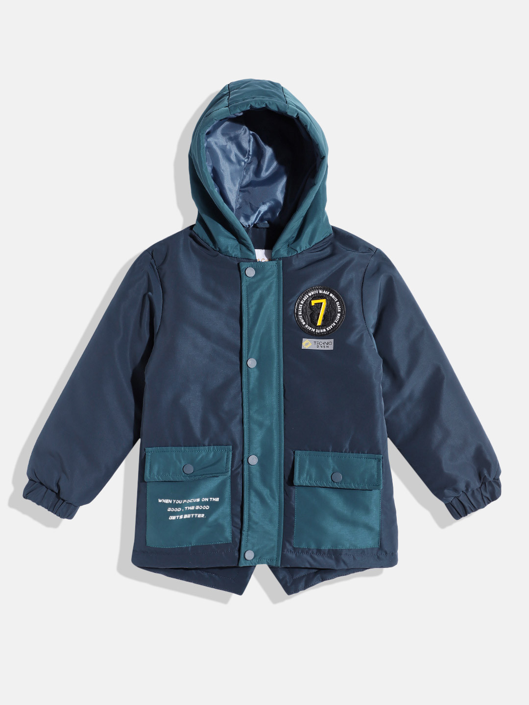 

Fort Collins Boys Patchwork Detail Hooded Padded Jacket, Navy blue