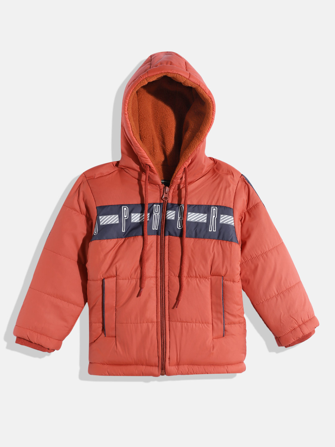 

Fort Collins Boys Typography Printed Hooded Padded Jacket, Orange