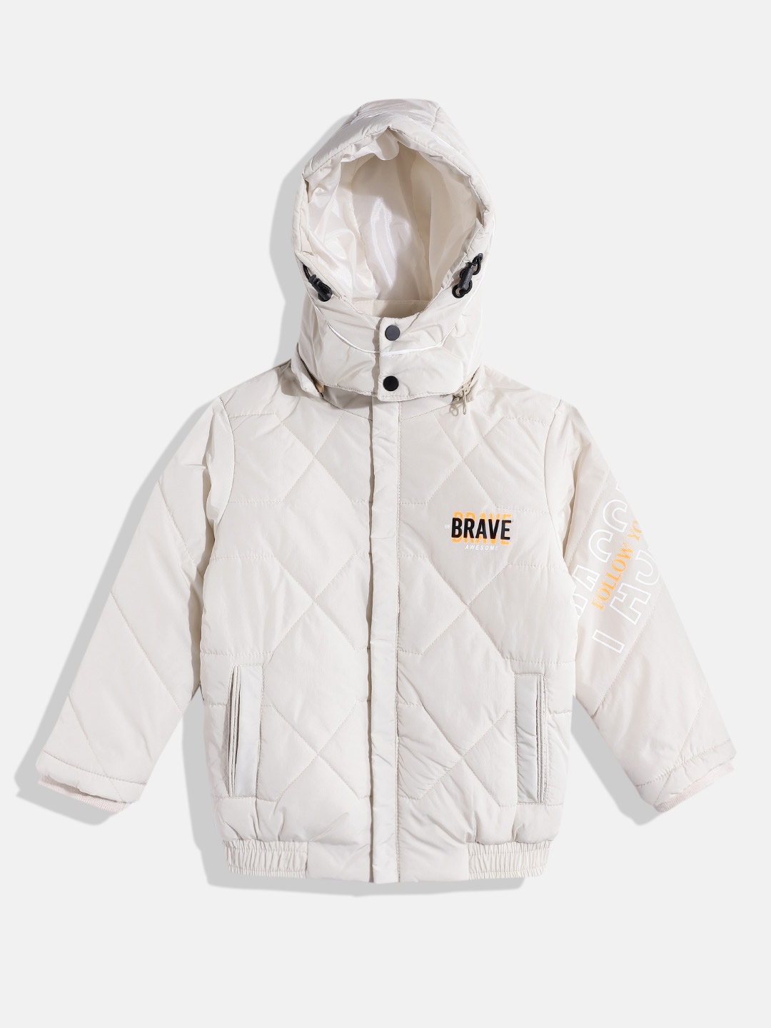 

Fort Collins Boys Typography Printed Detail Hooded Bomber Jacket, Off white