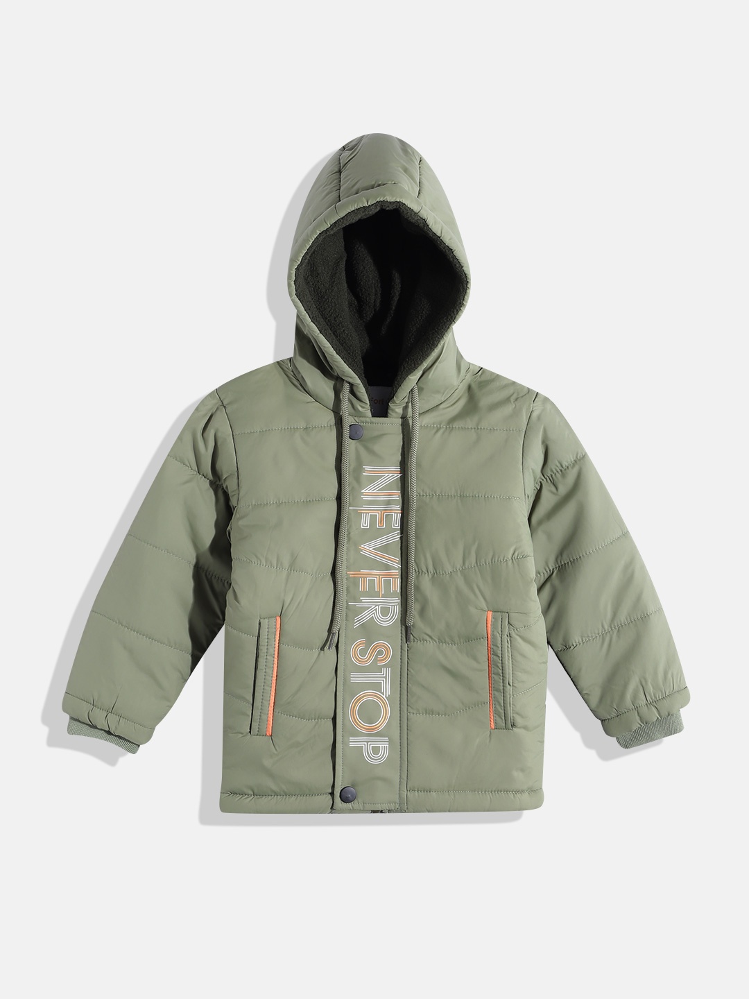 

Fort Collins Boys Typography Printed Hooded Padded Jacket, Olive