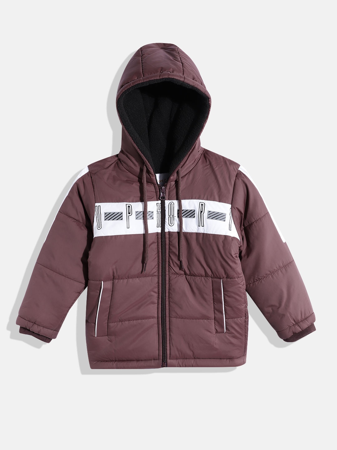 

Fort Collins Boys Typography Printed Hooded Padded Jacket, Burgundy