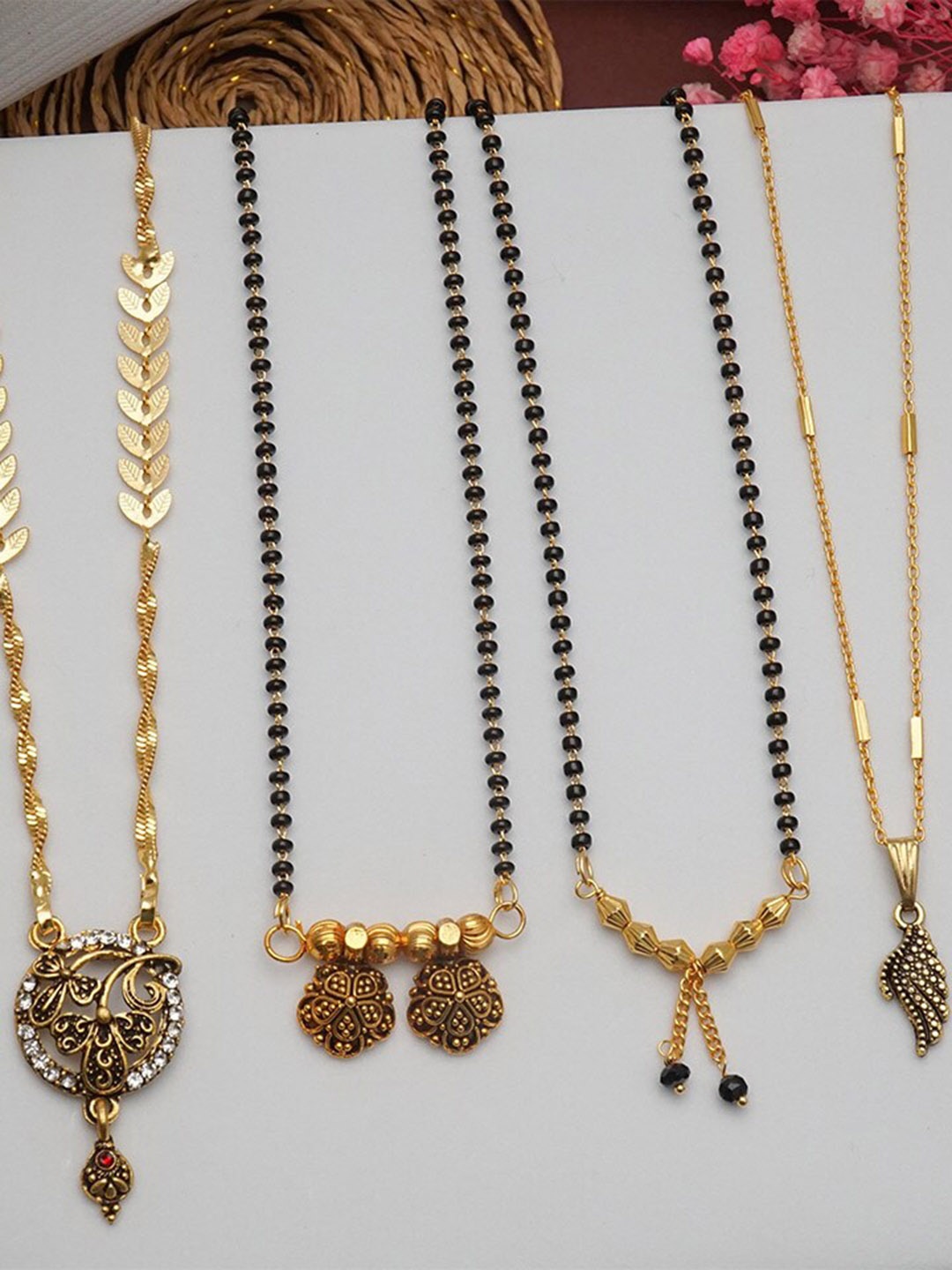

Ramdev Art Fashion Jwellery Set Of 4 Gold-Plated Beaded Mangalsutras