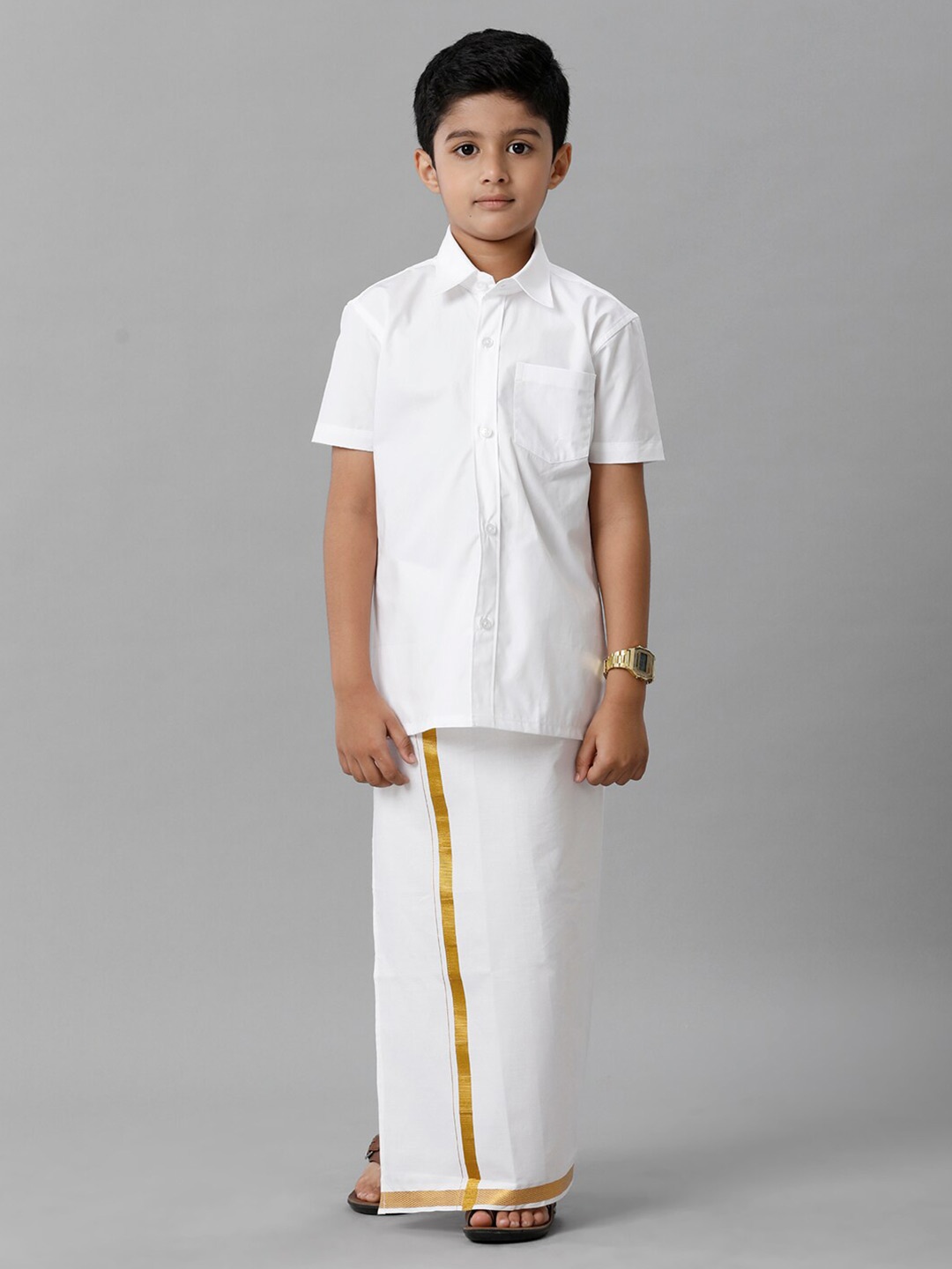

Ramraj Boys Spread Collar Shirt With Veshti, White