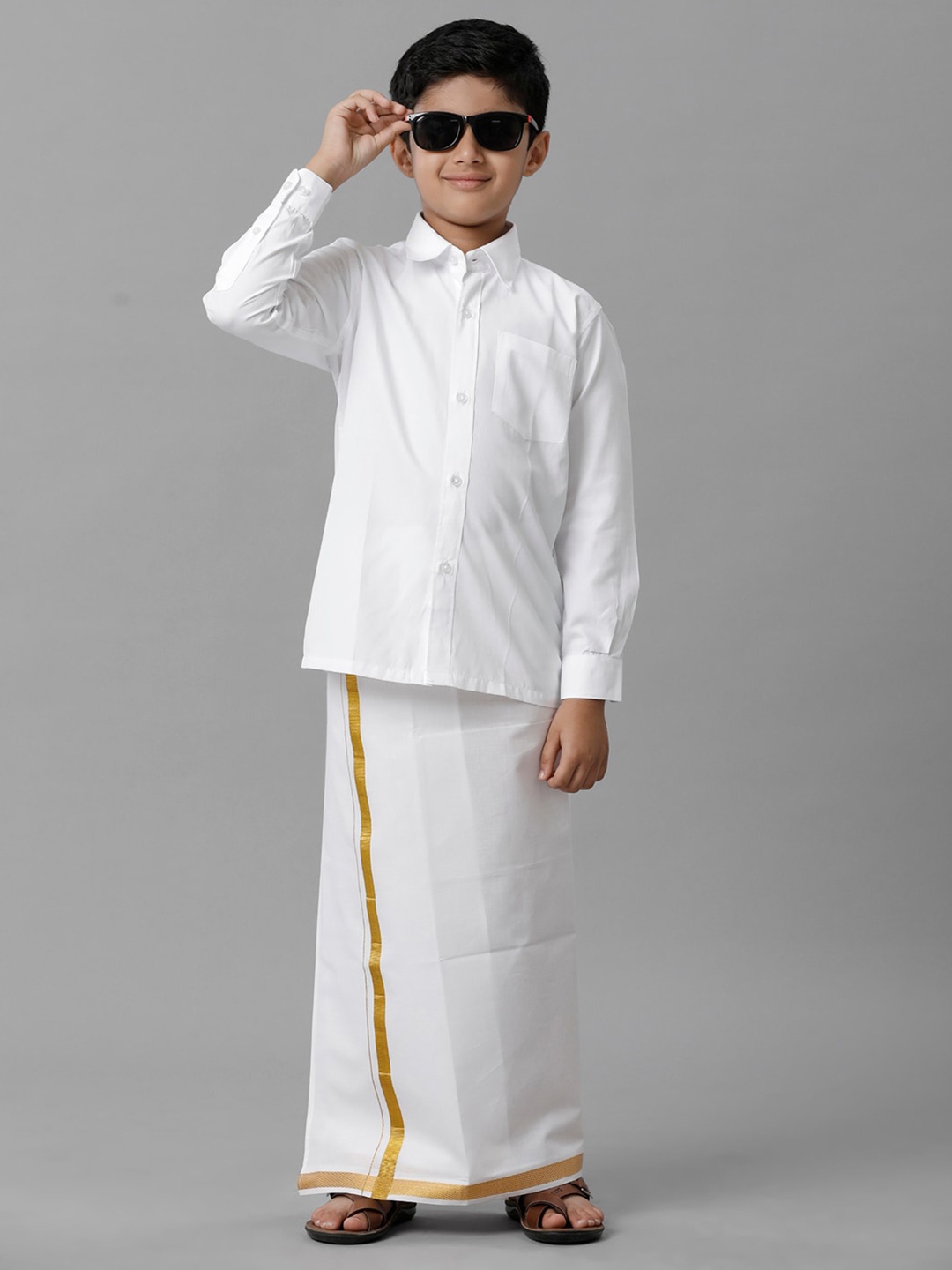 

Ramraj Boys Spread Collar Shirt With Veshti, White