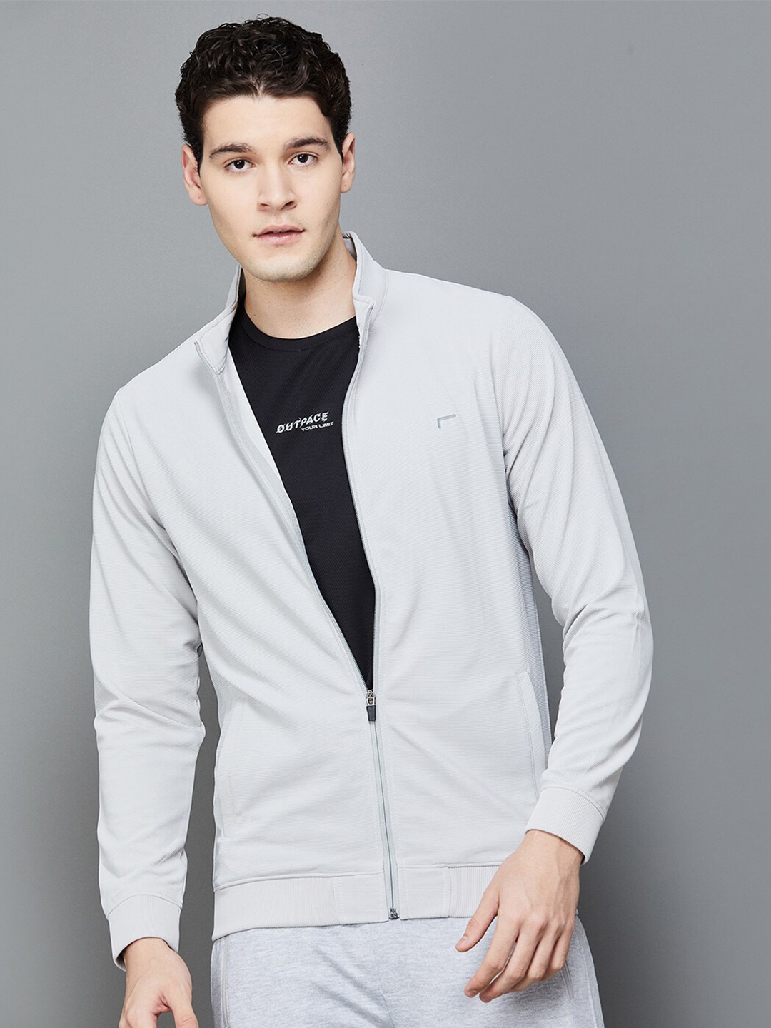 

Fame Forever by Lifestyle Mock Collar Long Sleeves Front-Open Sweatshirt, Grey