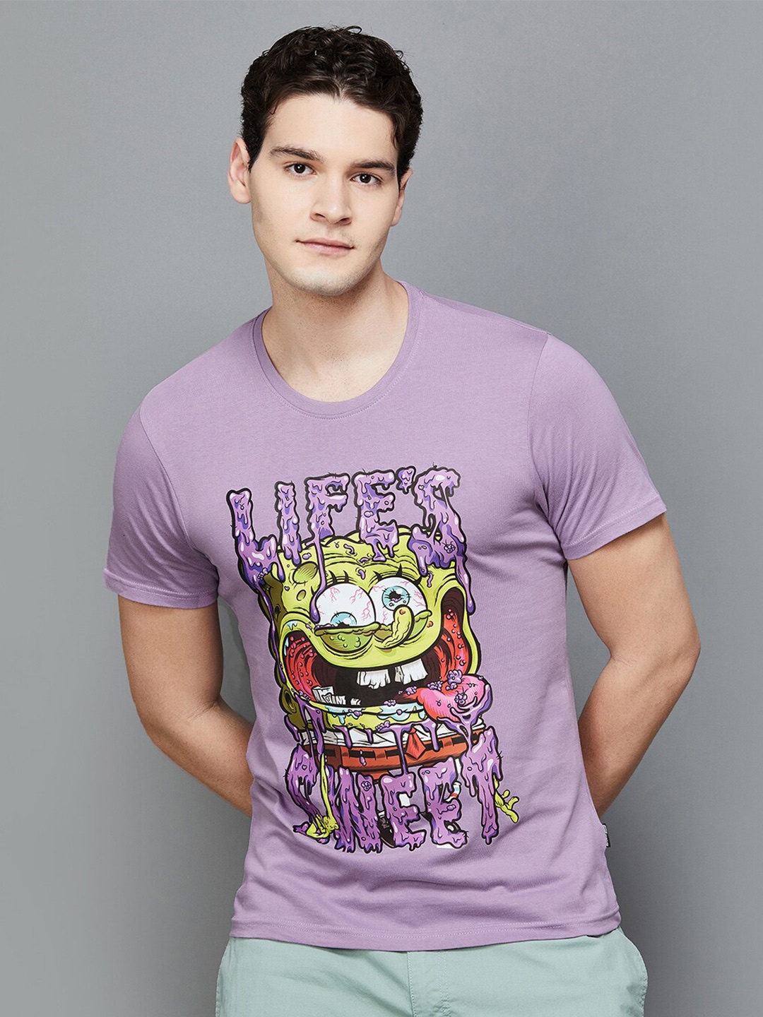 

Fame Forever by Lifestyle Regular Fit Graphic Printed Round Neck Cotton T-shirt, Purple