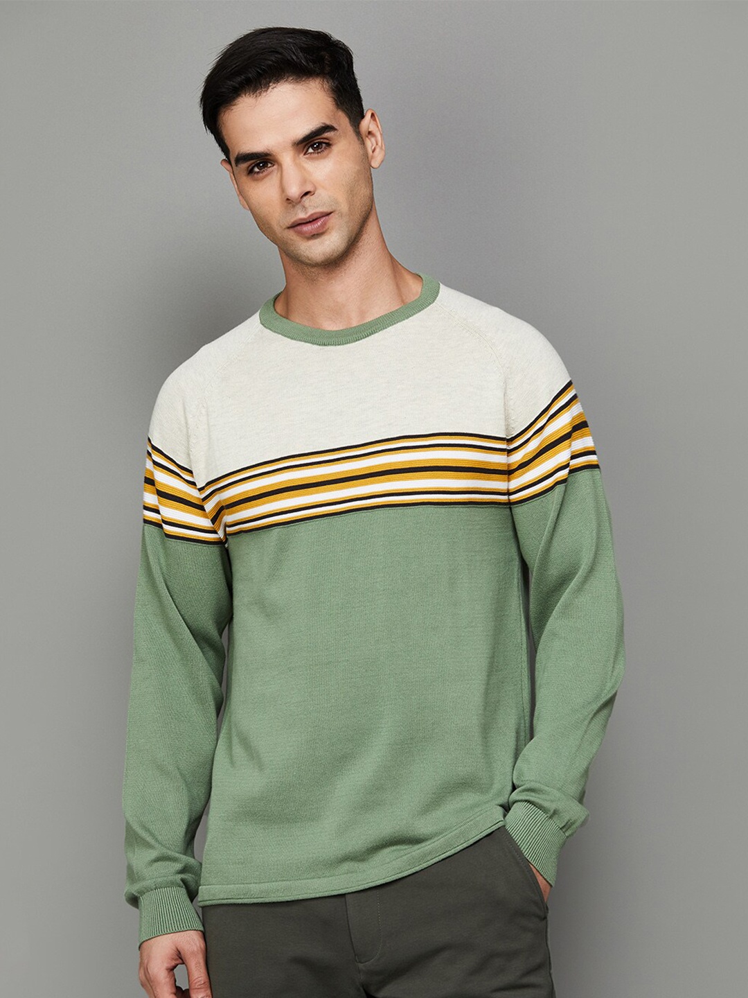 

CODE by Lifestyle Striped Raglan Sleeves cotton T-shirt, Grey