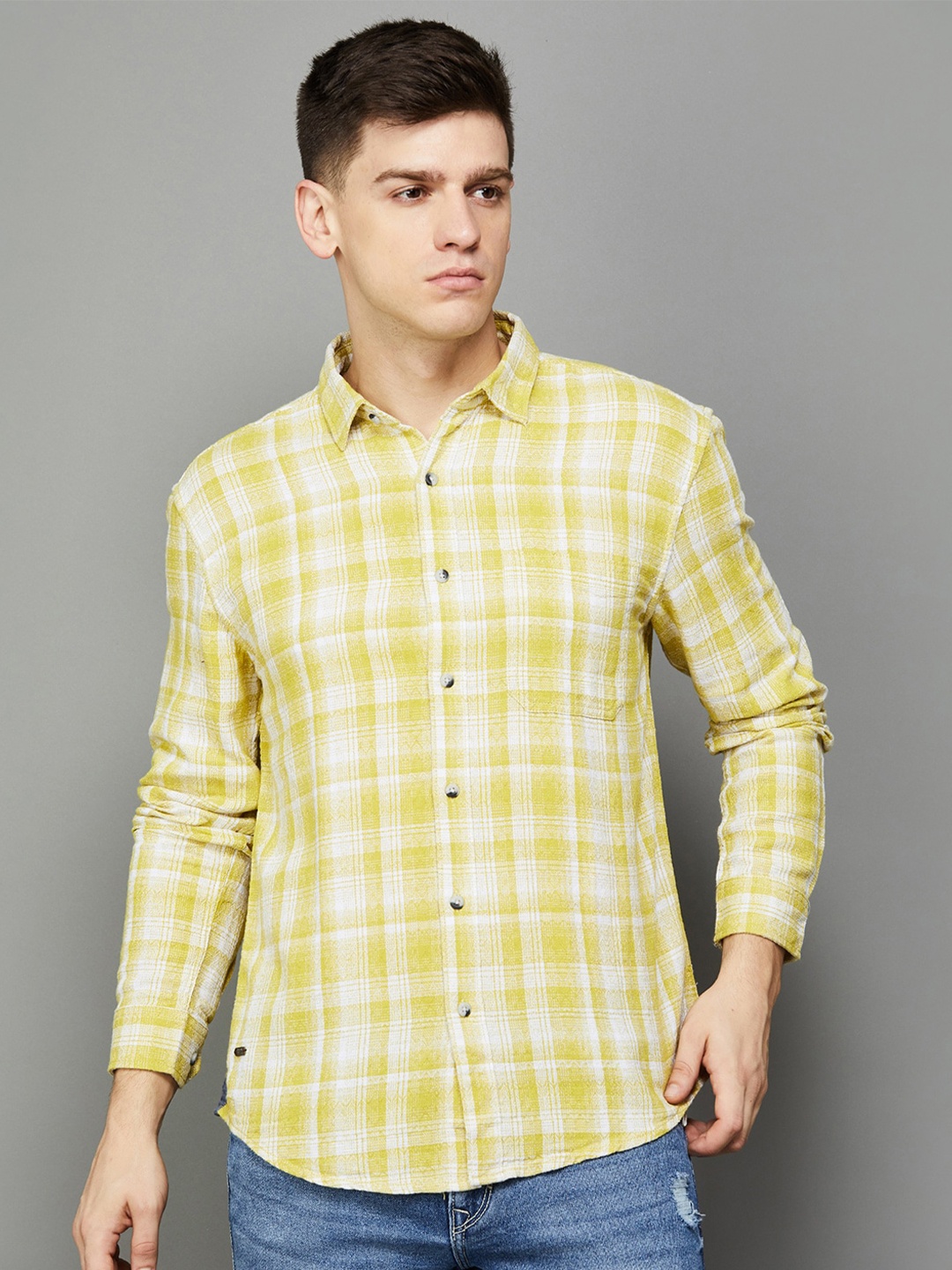 

Forca by Lifestyle Tartan Checked Casual Shirt, Yellow