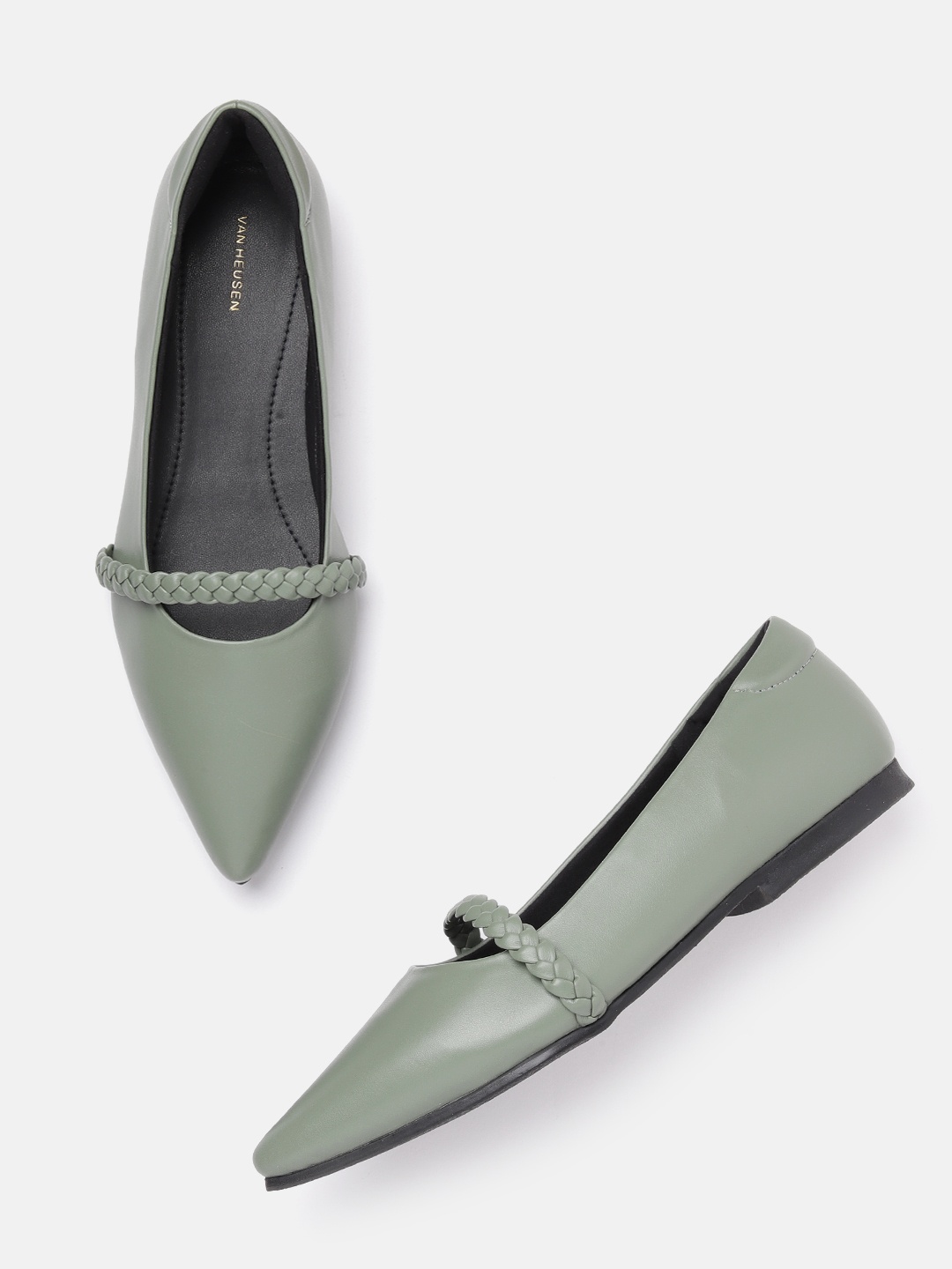 

Van Heusen Woman Pointed-Toe Ballerinas with Braided-Detail, Green