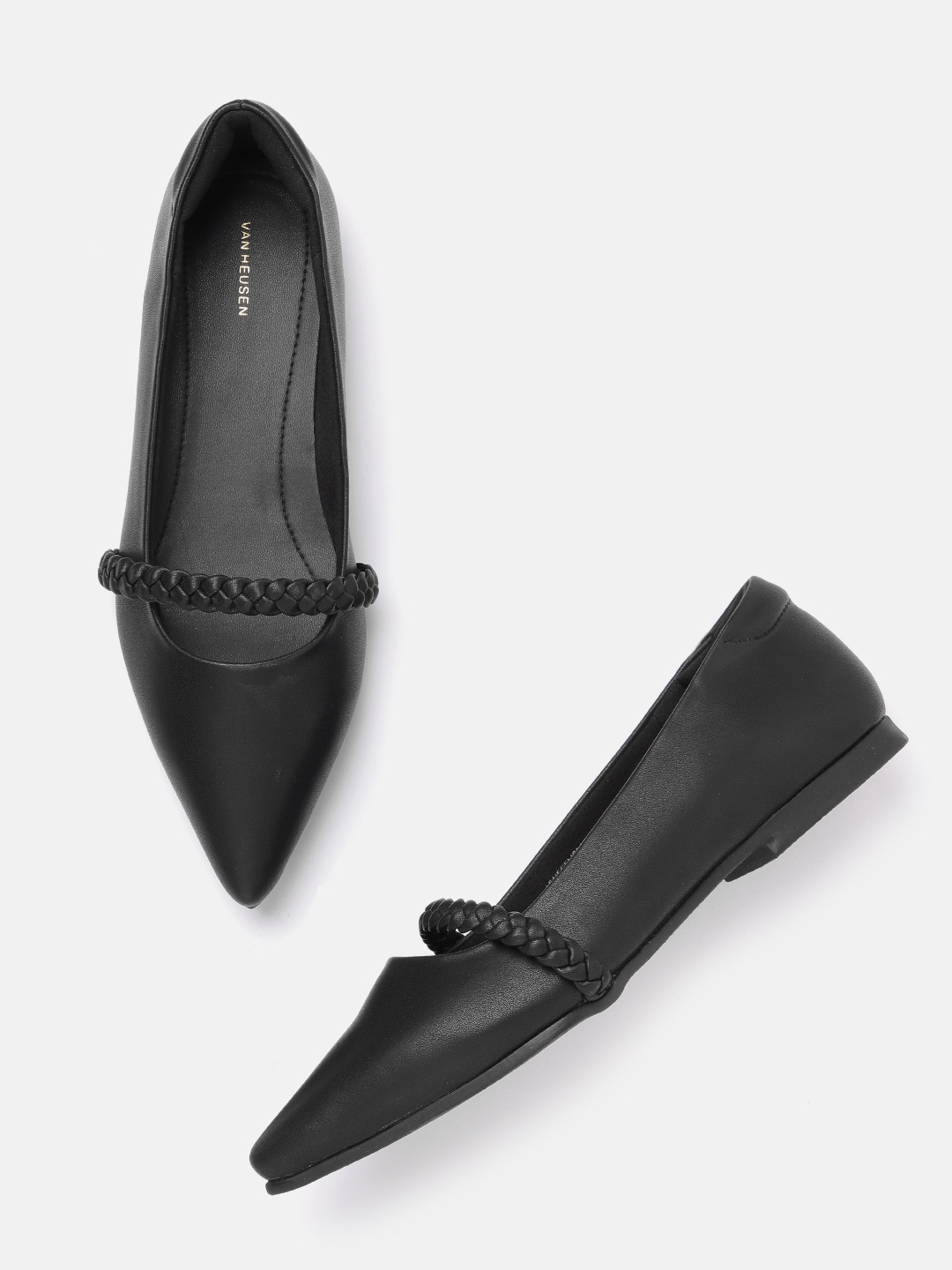 

Van Heusen Woman Pointed-Toe Ballerinas with Braided-Detail, Black