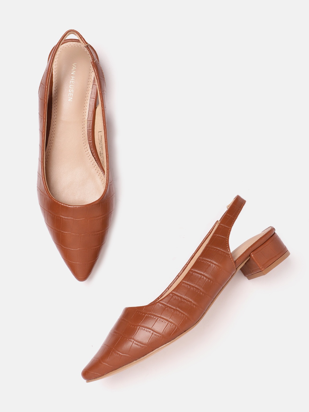 

Van Heusen Woman Croc-Textured Pointed-Toe Block Heel Pumps, Brown