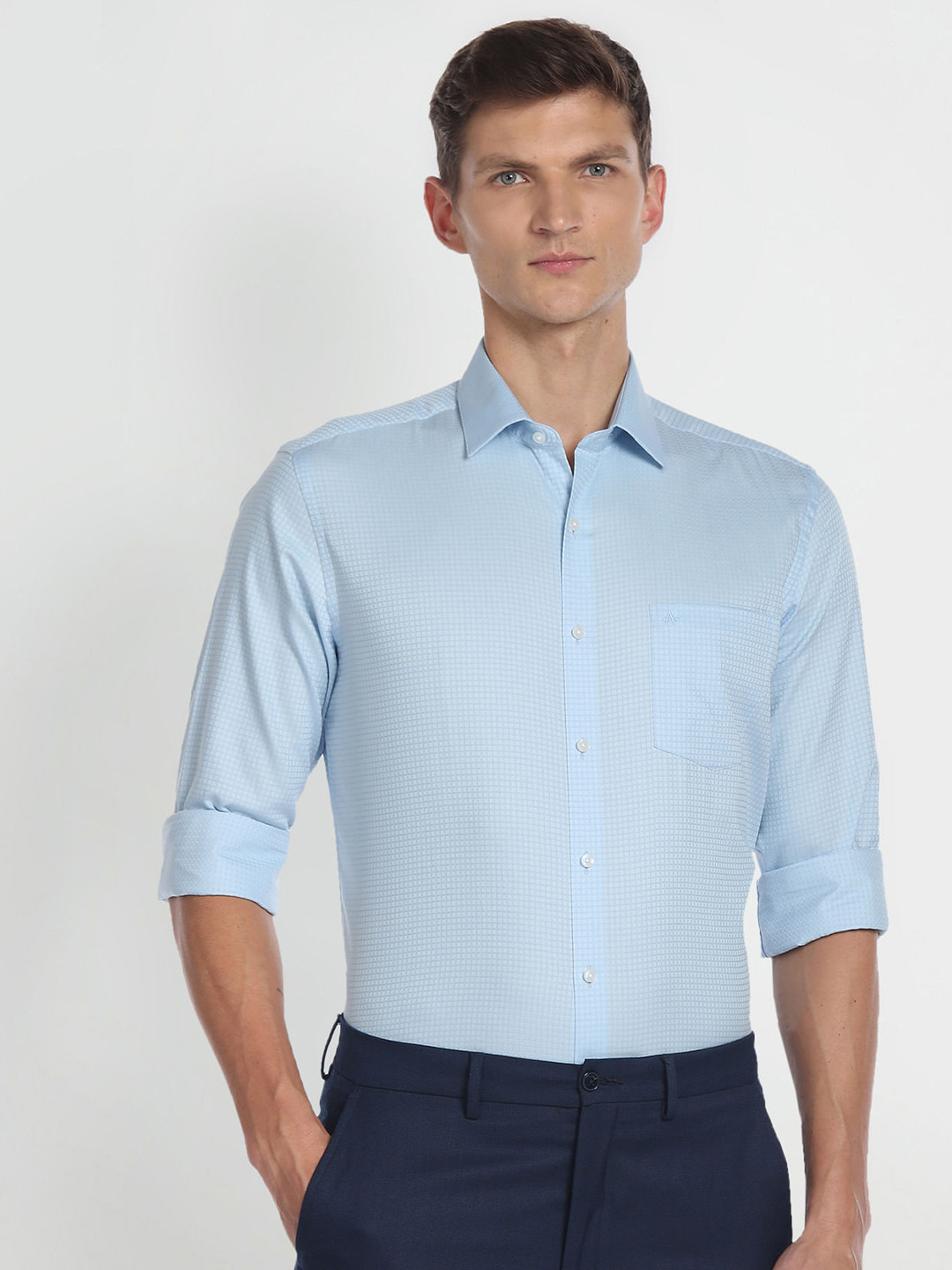 

Arrow Slim Fit Geometric Printed Pure Cotton Formal Shirt, Blue