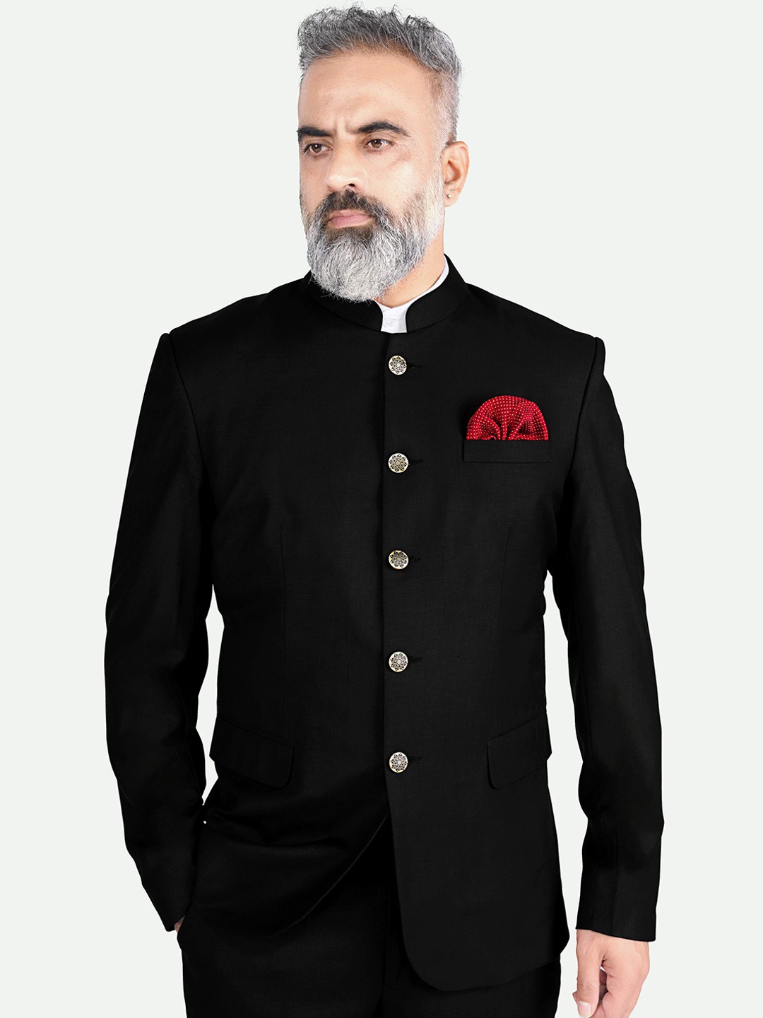 

FRENCH CROWN Bandhgala Formal Blazer, Black