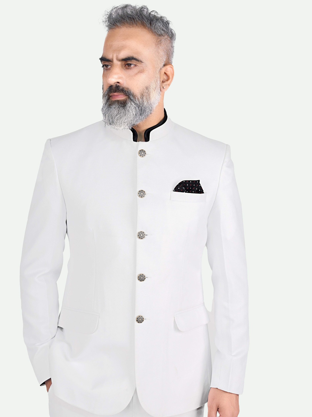 

FRENCH CROWN Bandhgala Formal Blazer, Off white