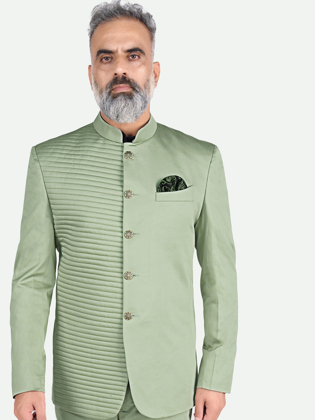 

FRENCH CROWN Cotton Bandhgala Blazer, Green
